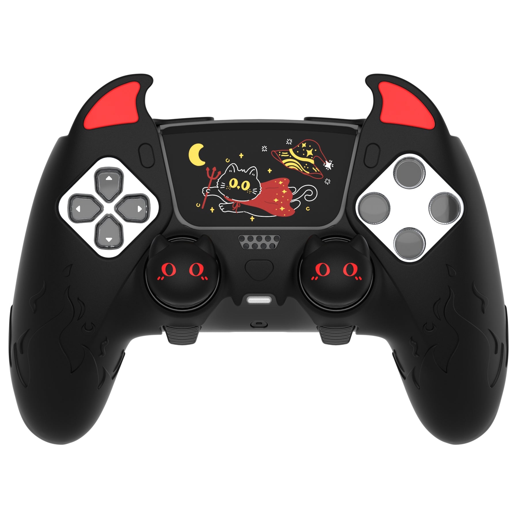 PlayVital Cute Demon Silicone Case with Touch Pad Sticker & Thumb Grip Caps for PS5 Edge Controller - Black PlayVital