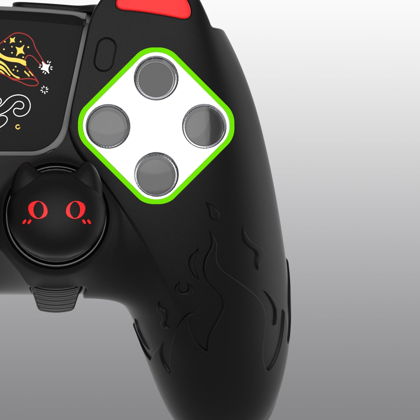 PlayVital Cute Demon Silicone Case with Touch Pad Sticker & Thumb Grip Caps for PS5 Edge Controller - Black PlayVital
