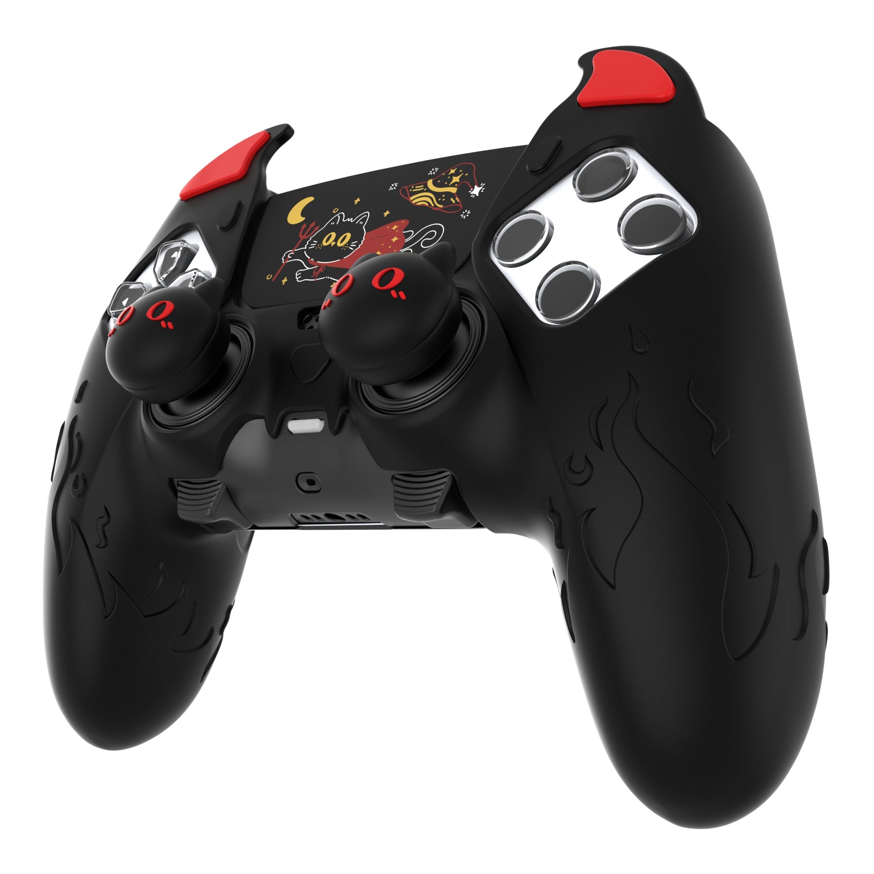 PlayVital Cute Demon Silicone Case with Touch Pad Sticker & Thumb Grip Caps for PS5 Edge Controller - Black PlayVital