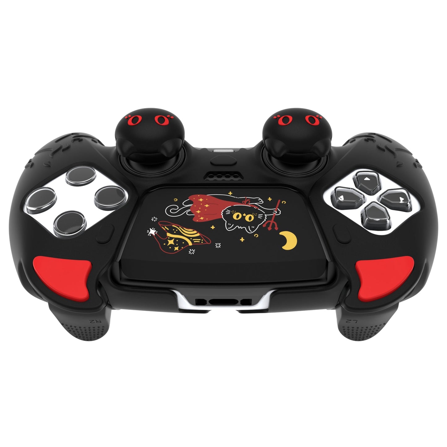 PlayVital Cute Demon Silicone Case with Touch Pad Sticker & Thumb Grip Caps for PS5 Edge Controller - Black PlayVital