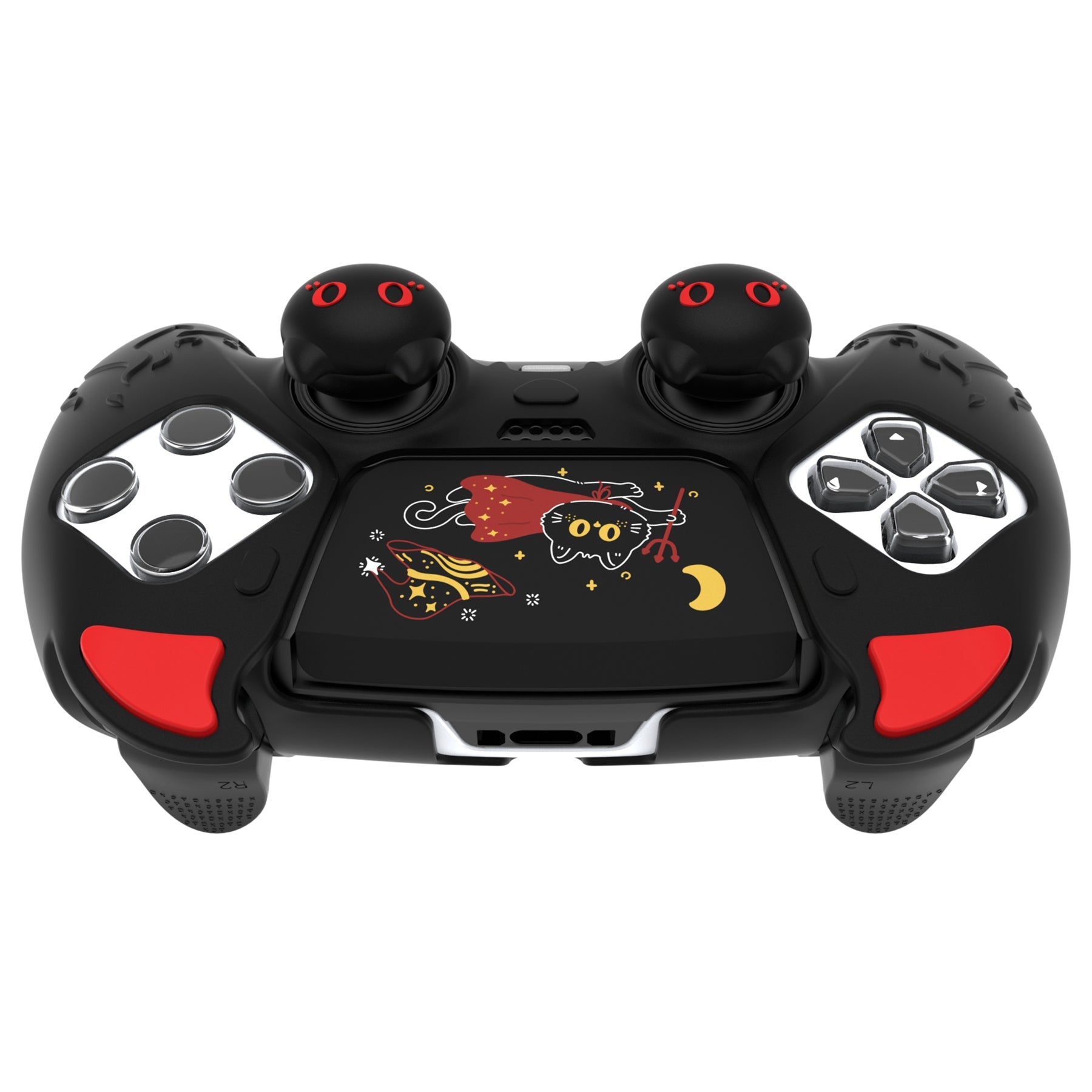 PlayVital Cute Demon Silicone Case with Touch Pad Sticker & Thumb Grip Caps for PS5 Edge Controller - Black PlayVital