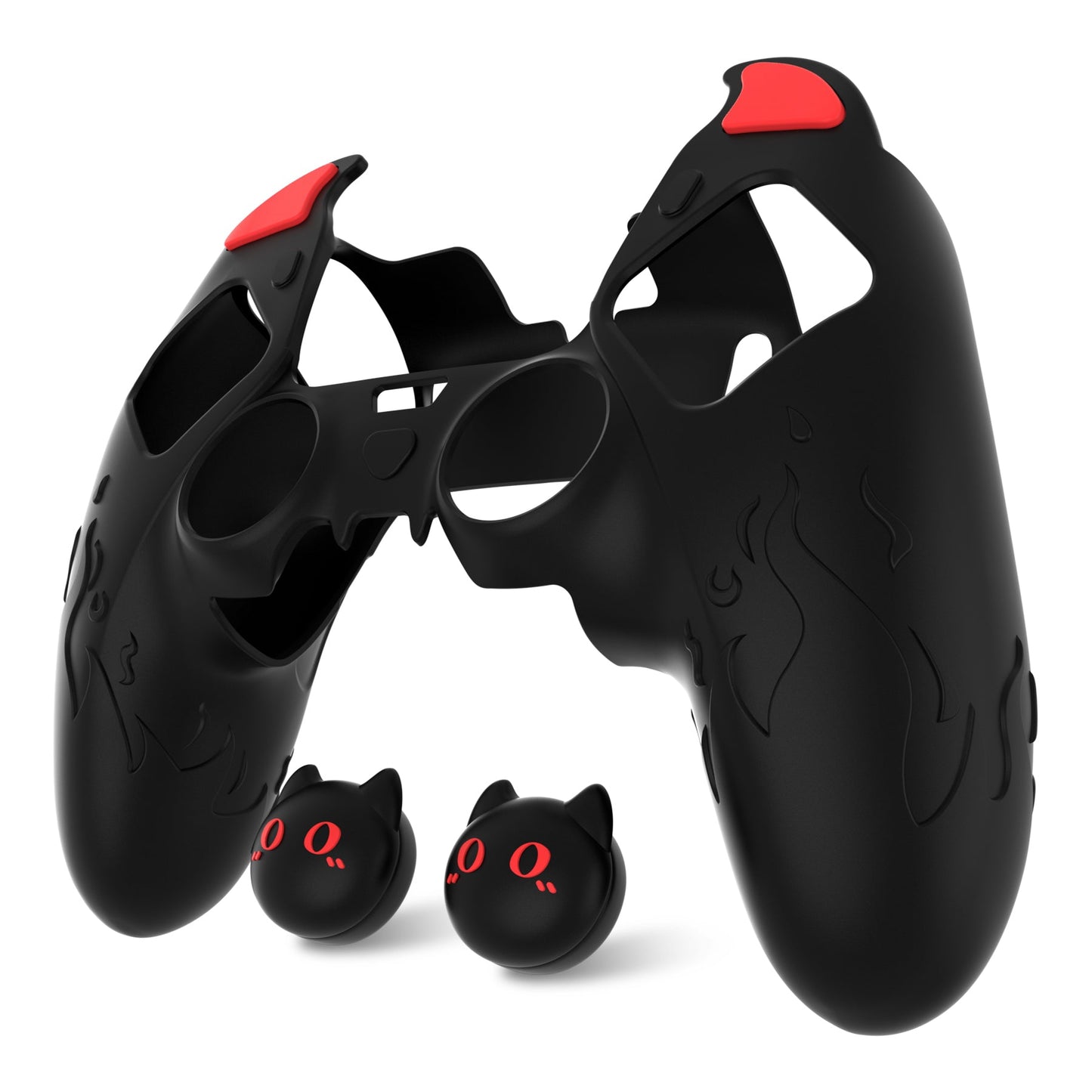 PlayVital Cute Demon Silicone Case with Touch Pad Sticker & Thumb Grip Caps for PS5 Edge Controller - Black PlayVital