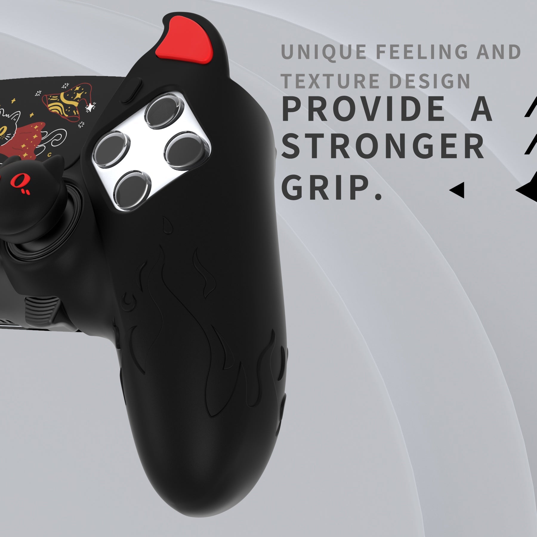 PlayVital Cute Demon Silicone Case with Touch Pad Sticker & Thumb Grip Caps for PS5 Edge Controller - Black PlayVital