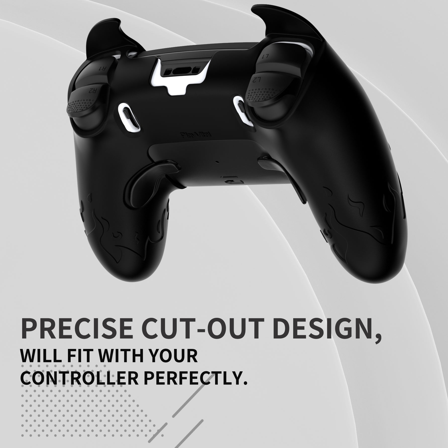 PlayVital Cute Demon Silicone Case with Touch Pad Sticker & Thumb Grip Caps for PS5 Edge Controller - Black PlayVital