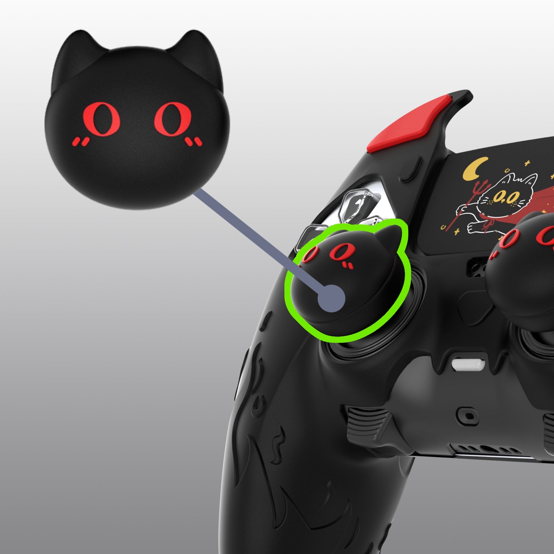 PlayVital Cute Demon Silicone Case with Touch Pad Sticker & Thumb Grip Caps for PS5 Edge Controller - Black PlayVital