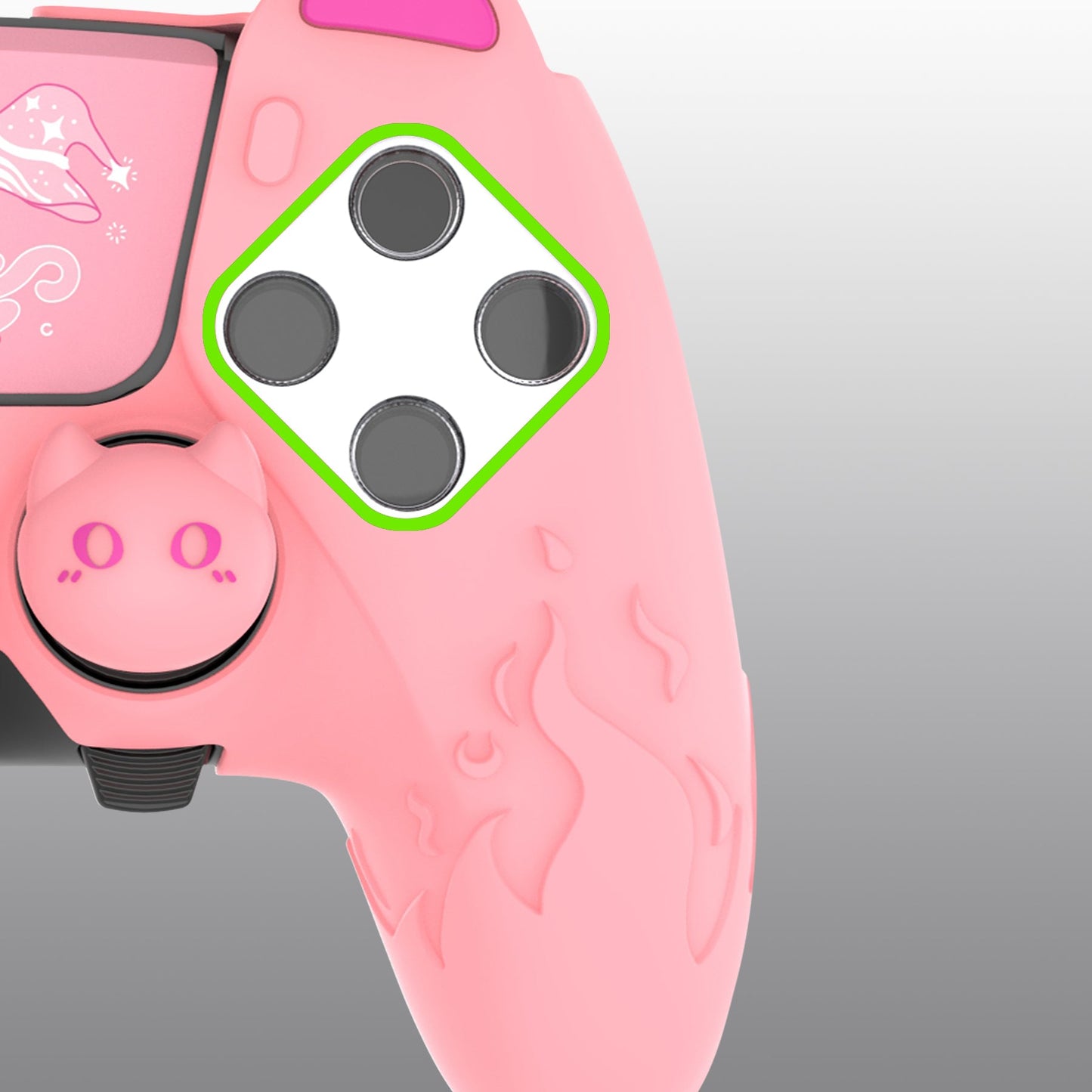 PlayVital Cute Demon Silicone Case with Touch Pad Sticker & Thumb Grip Caps for PS5 Edge Controller - Pink PlayVital