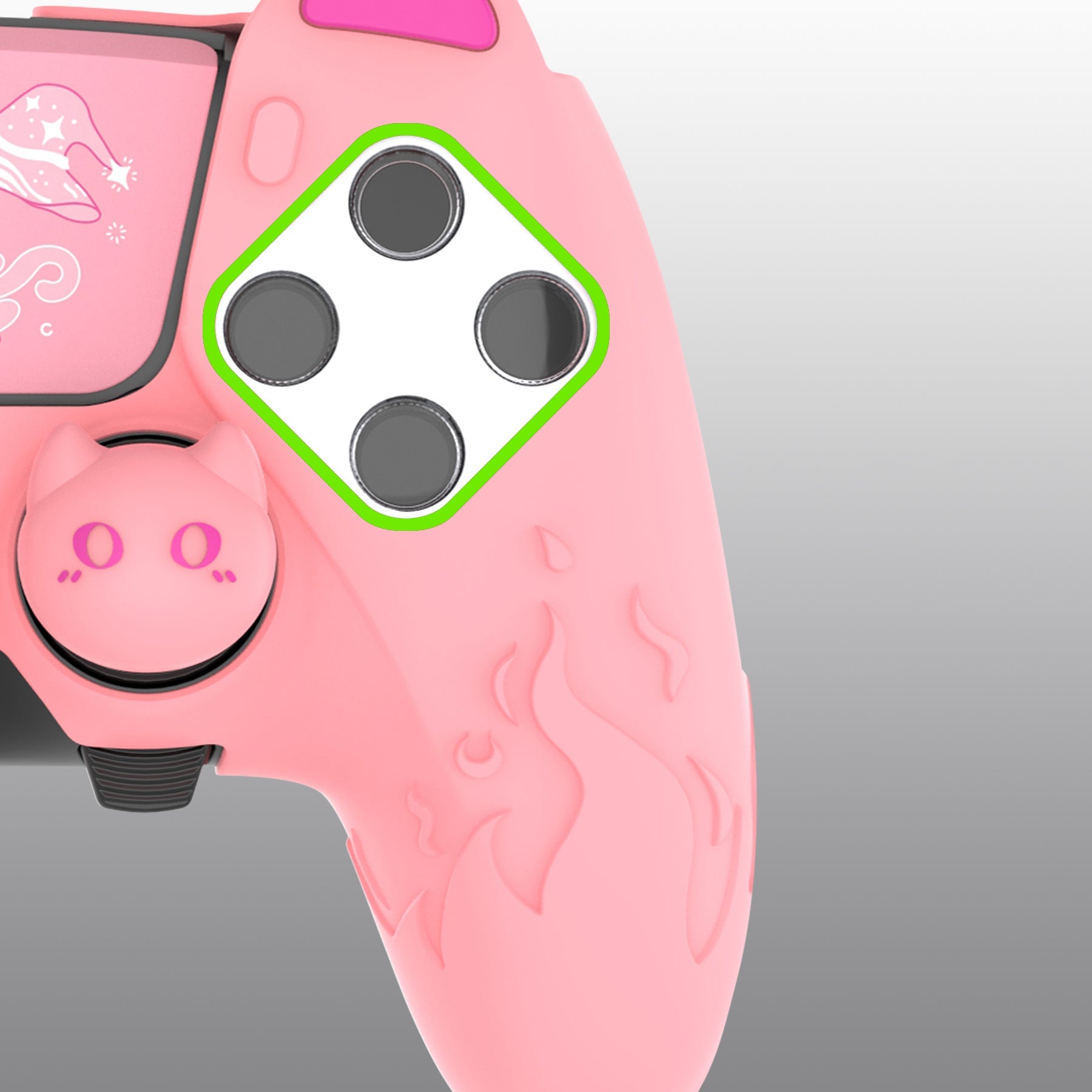 PlayVital Cute Demon Silicone Case with Touch Pad Sticker & Thumb Grip Caps for PS5 Edge Controller - Pink PlayVital