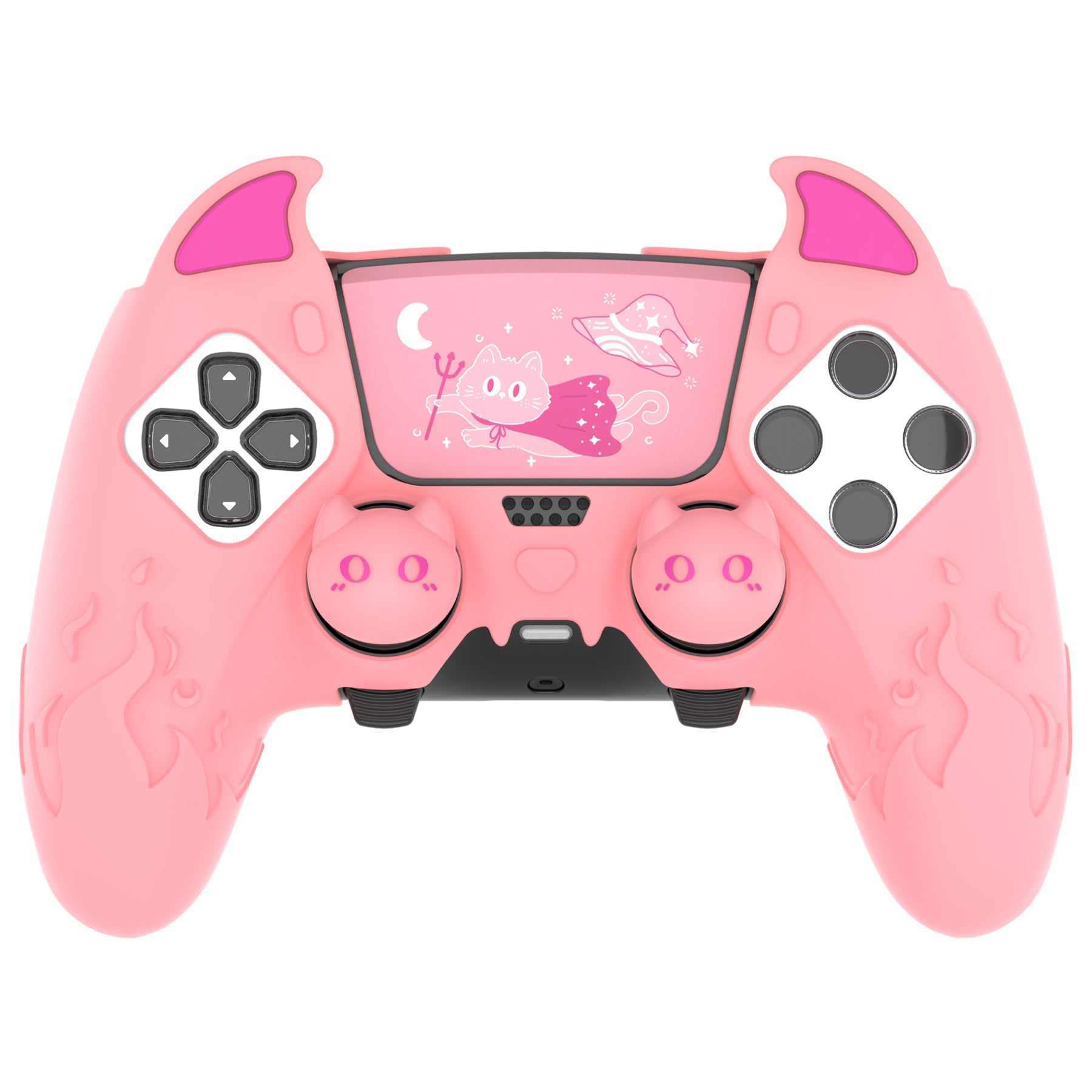 PlayVital Cute Demon Silicone Case with Touch Pad Sticker & Thumb Grip Caps for PS5 Edge Controller - Pink PlayVital