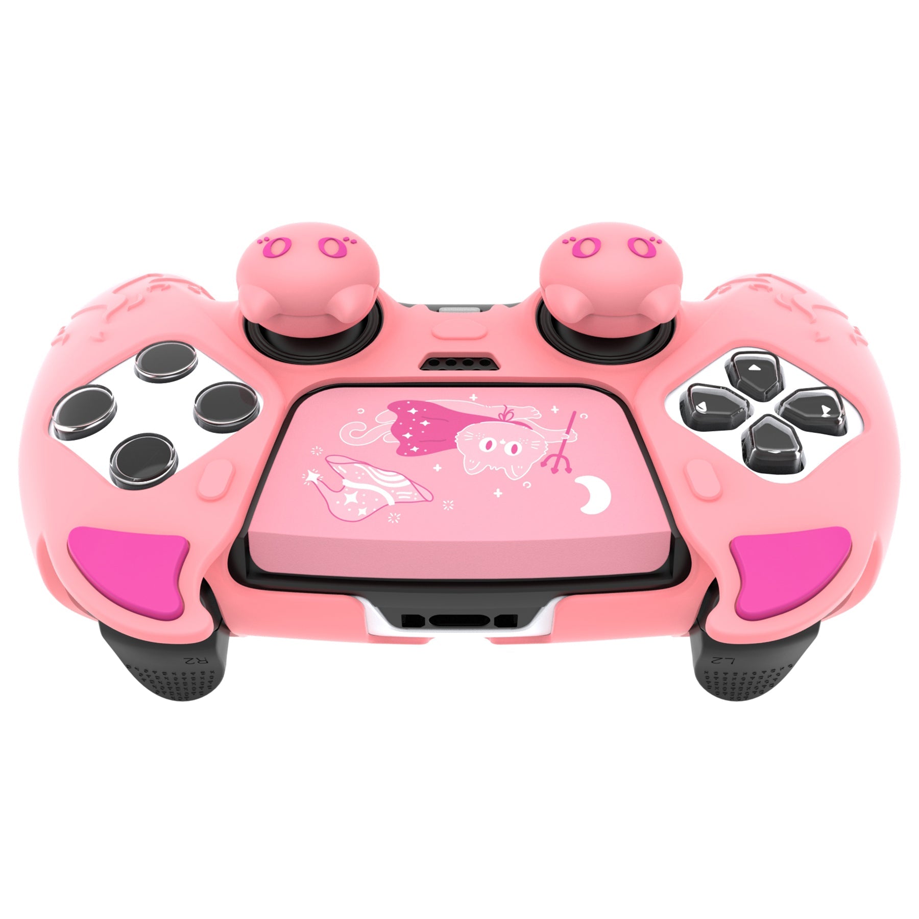 PlayVital Cute Demon Silicone Case with Touch Pad Sticker & Thumb Grip Caps for PS5 Edge Controller - Pink PlayVital