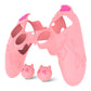 PlayVital Cute Demon Silicone Case with Touch Pad Sticker & Thumb Grip Caps for PS5 Edge Controller - Pink PlayVital