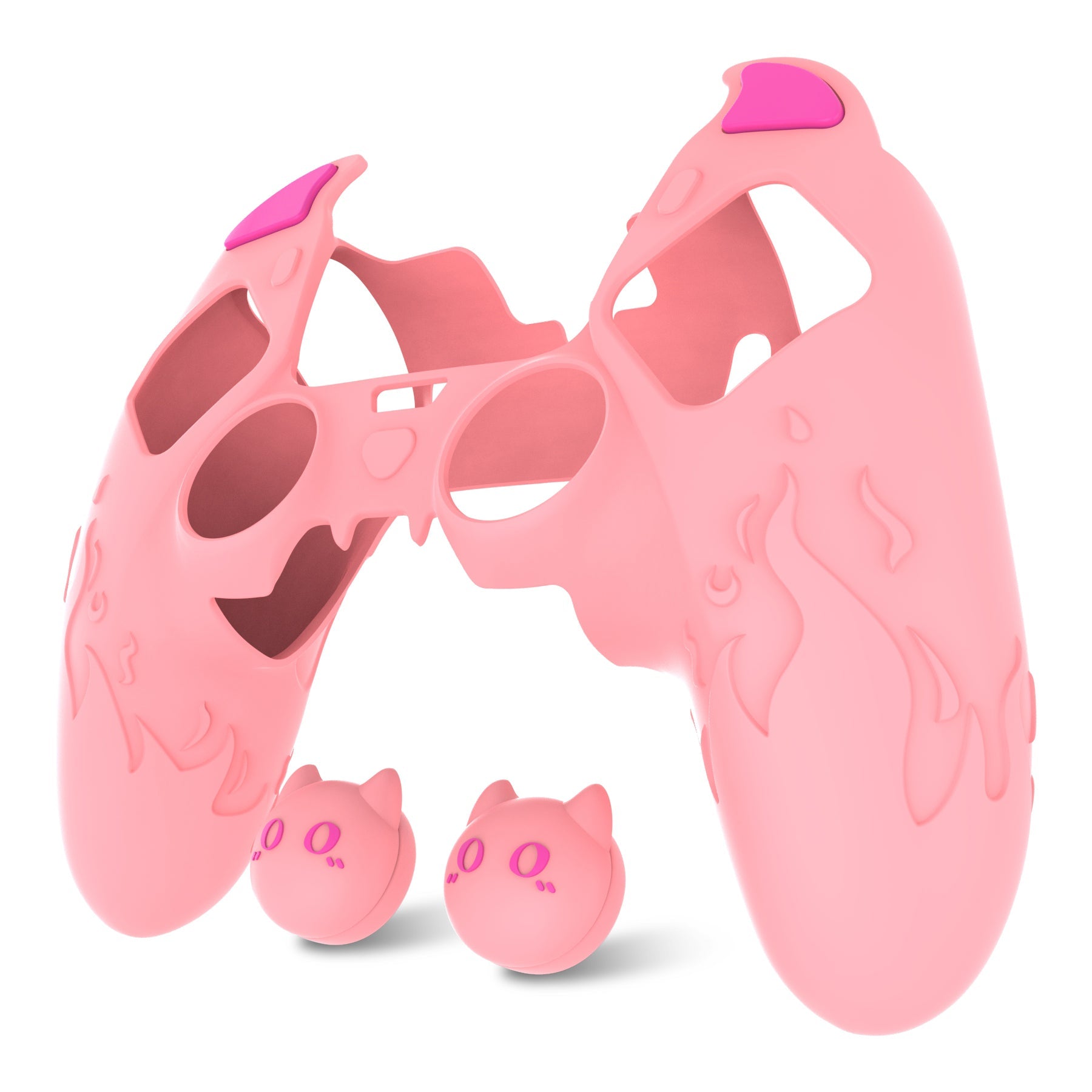 PlayVital Cute Demon Silicone Case with Touch Pad Sticker & Thumb Grip Caps for PS5 Edge Controller - Pink PlayVital