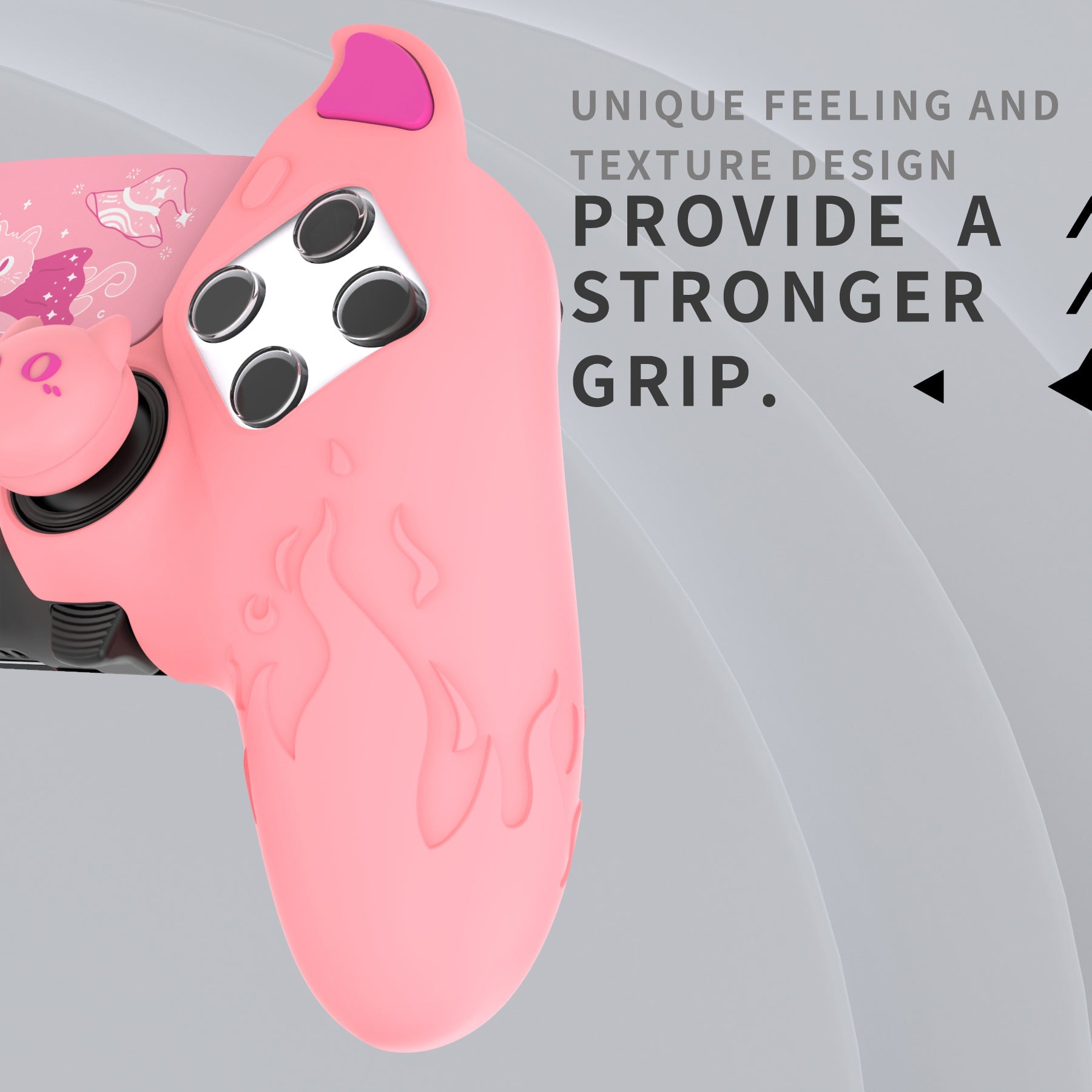 PlayVital Cute Demon Silicone Case with Touch Pad Sticker & Thumb Grip Caps for PS5 Edge Controller - Pink PlayVital