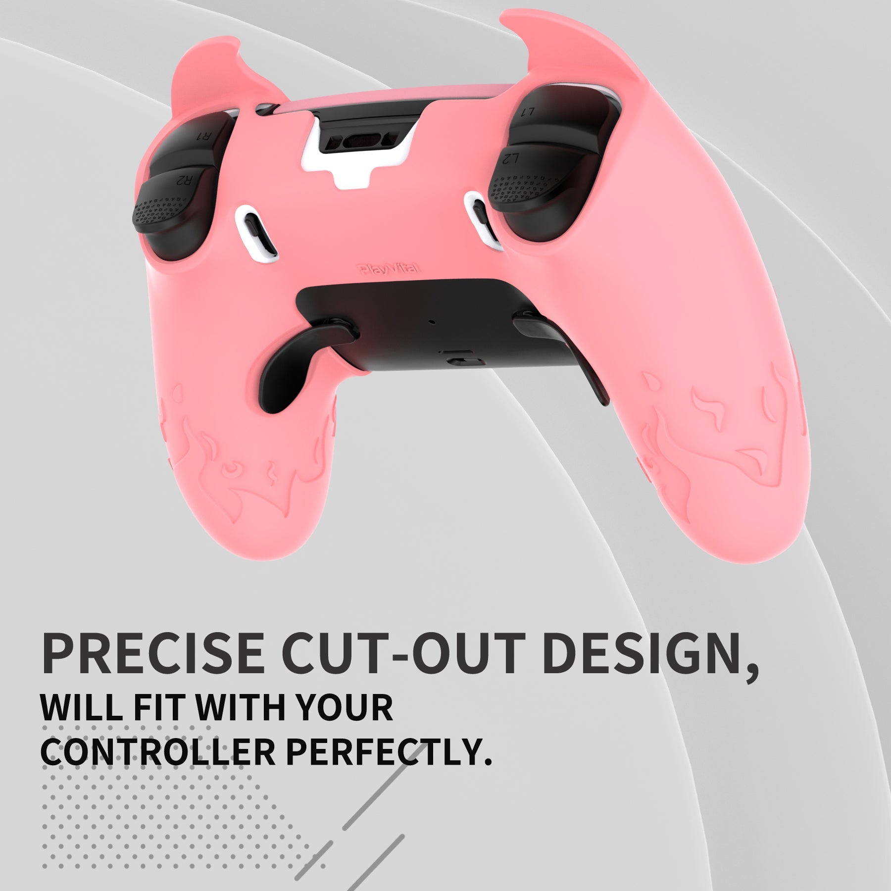 PlayVital Cute Demon Silicone Case with Touch Pad Sticker & Thumb Grip Caps for PS5 Edge Controller - Pink PlayVital