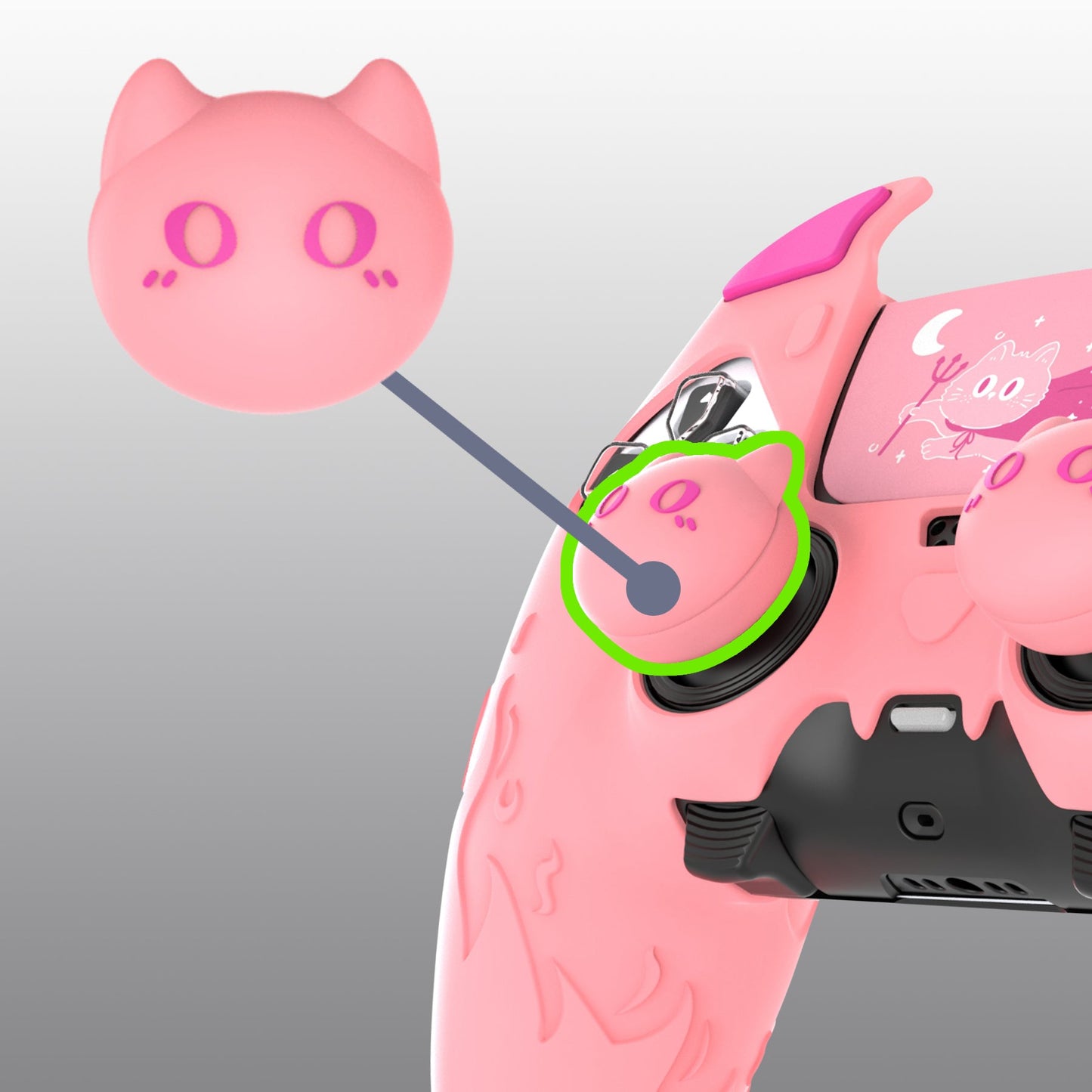 PlayVital Cute Demon Silicone Case with Touch Pad Sticker & Thumb Grip Caps for PS5 Edge Controller - Pink PlayVital