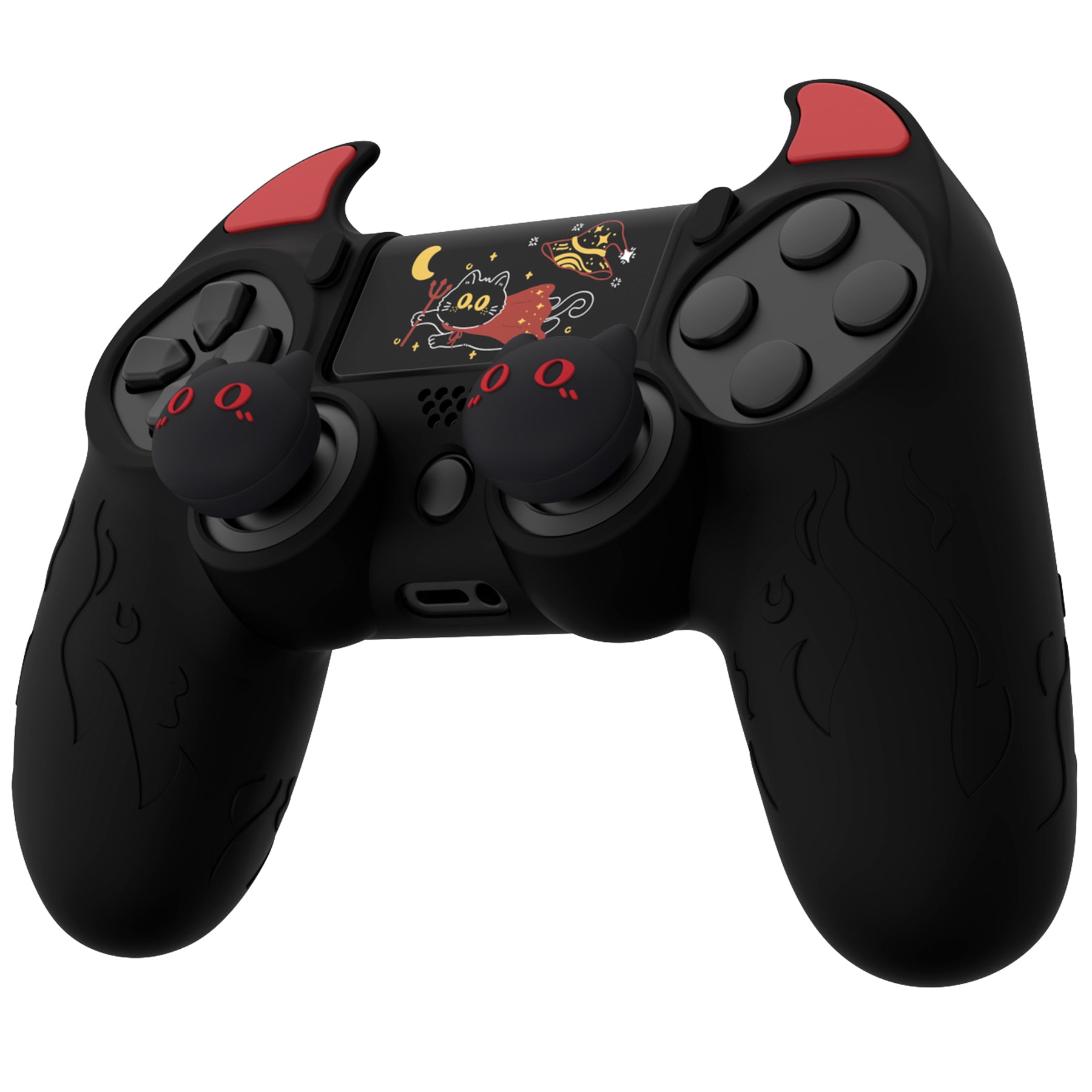 PlayVital Cute Demon Silicone Cover Grip Protector with Thumb Grips & Stickers for PS4 Controller - Black PlayVital