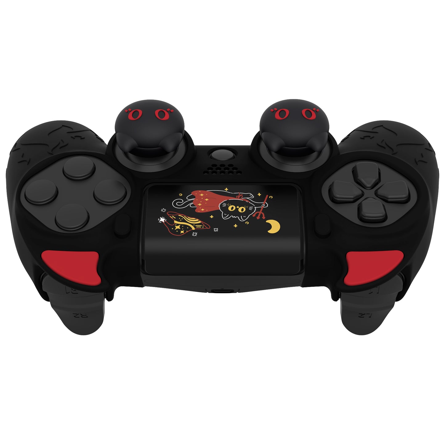 PlayVital Cute Demon Silicone Cover Grip Protector with Thumb Grips & Stickers for PS4 Controller - Black PlayVital