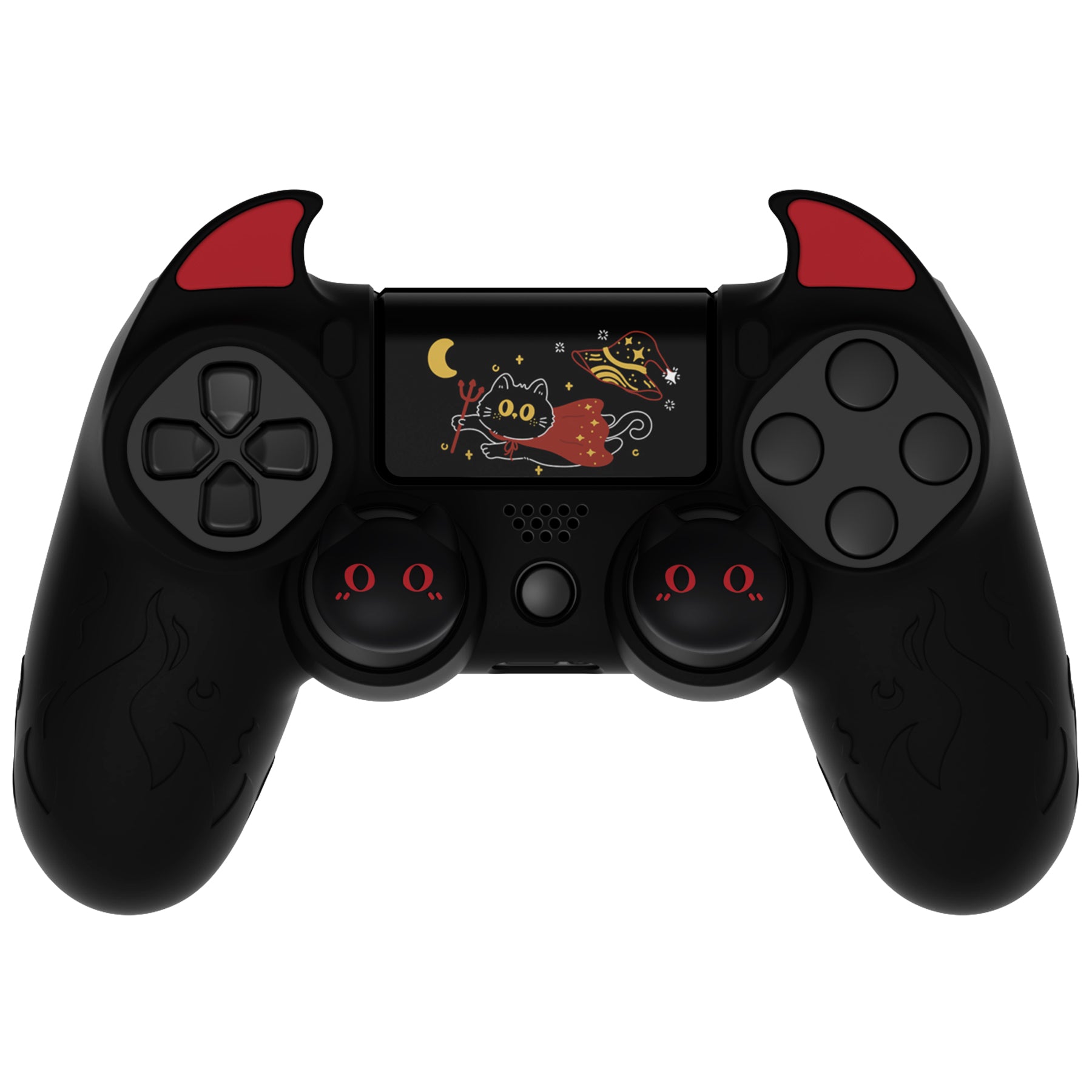 PlayVital Cute Demon Silicone Cover Grip Protector with Thumb Grips & Stickers for PS4 Controller - Black PlayVital