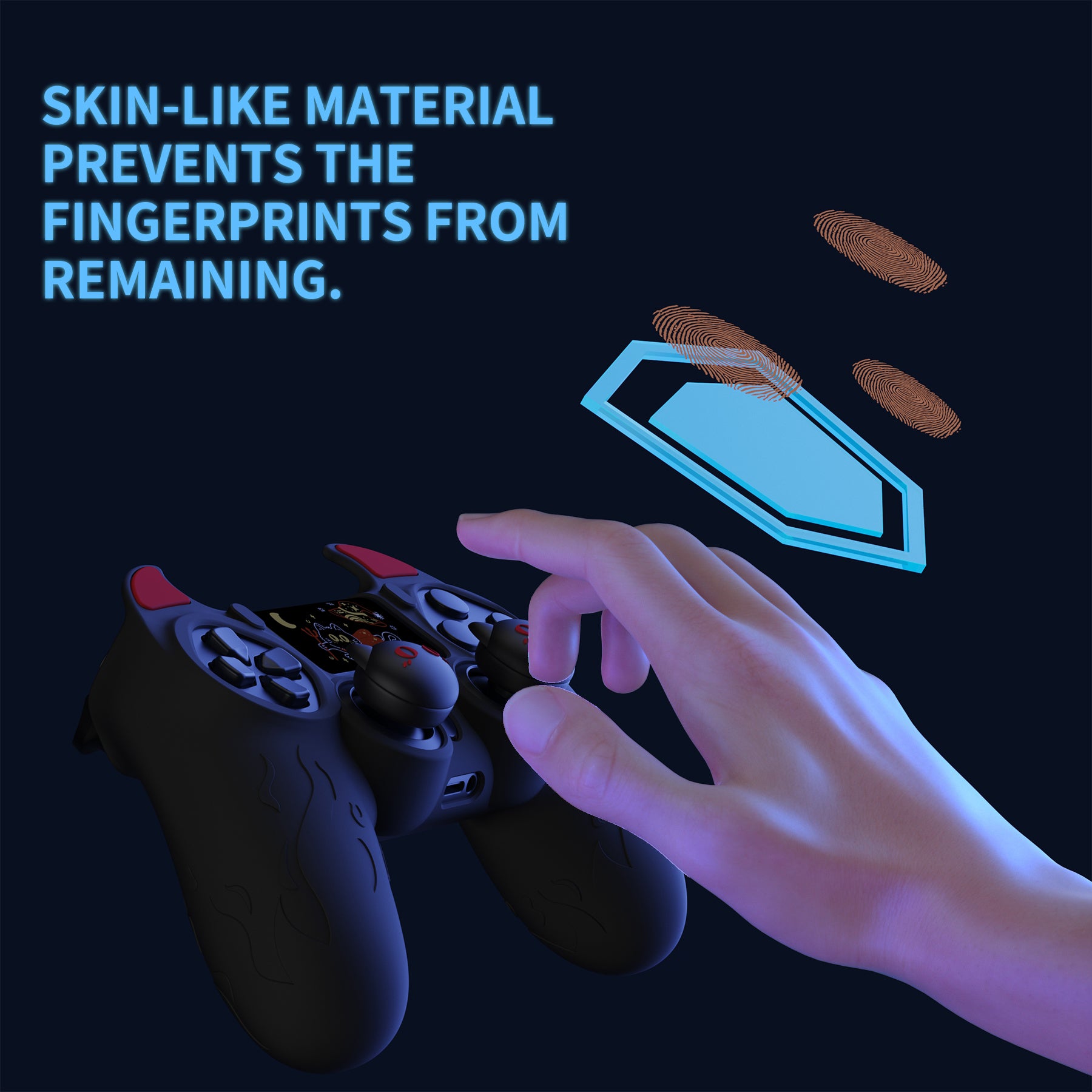 PlayVital Cute Demon Silicone Cover Grip Protector with Thumb Grips & Stickers for PS4 Controller - Black PlayVital