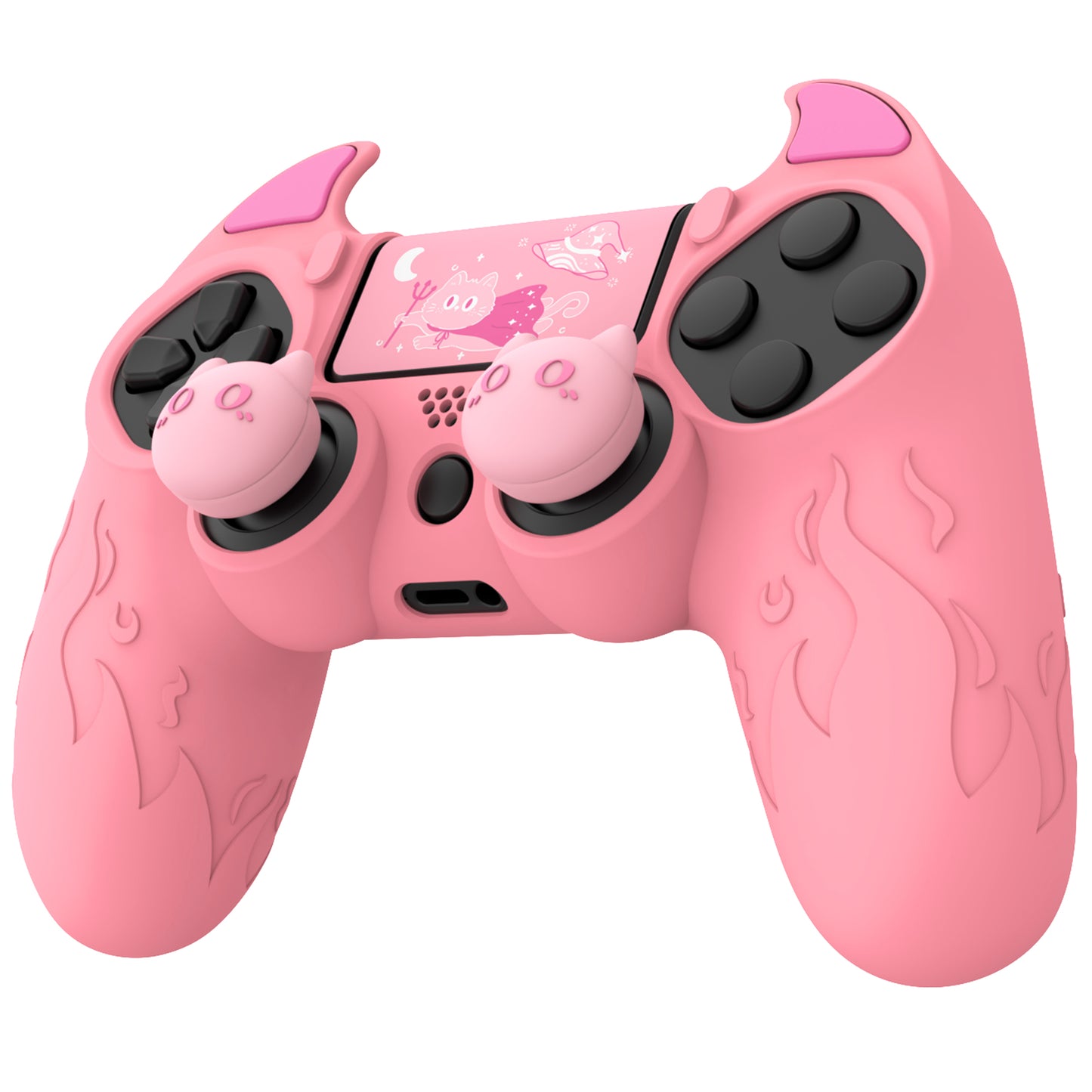 PlayVital Cute Demon Silicone Cover Grip Protector with Thumb Grips & Stickers for PS4 Controller - Pink PlayVital