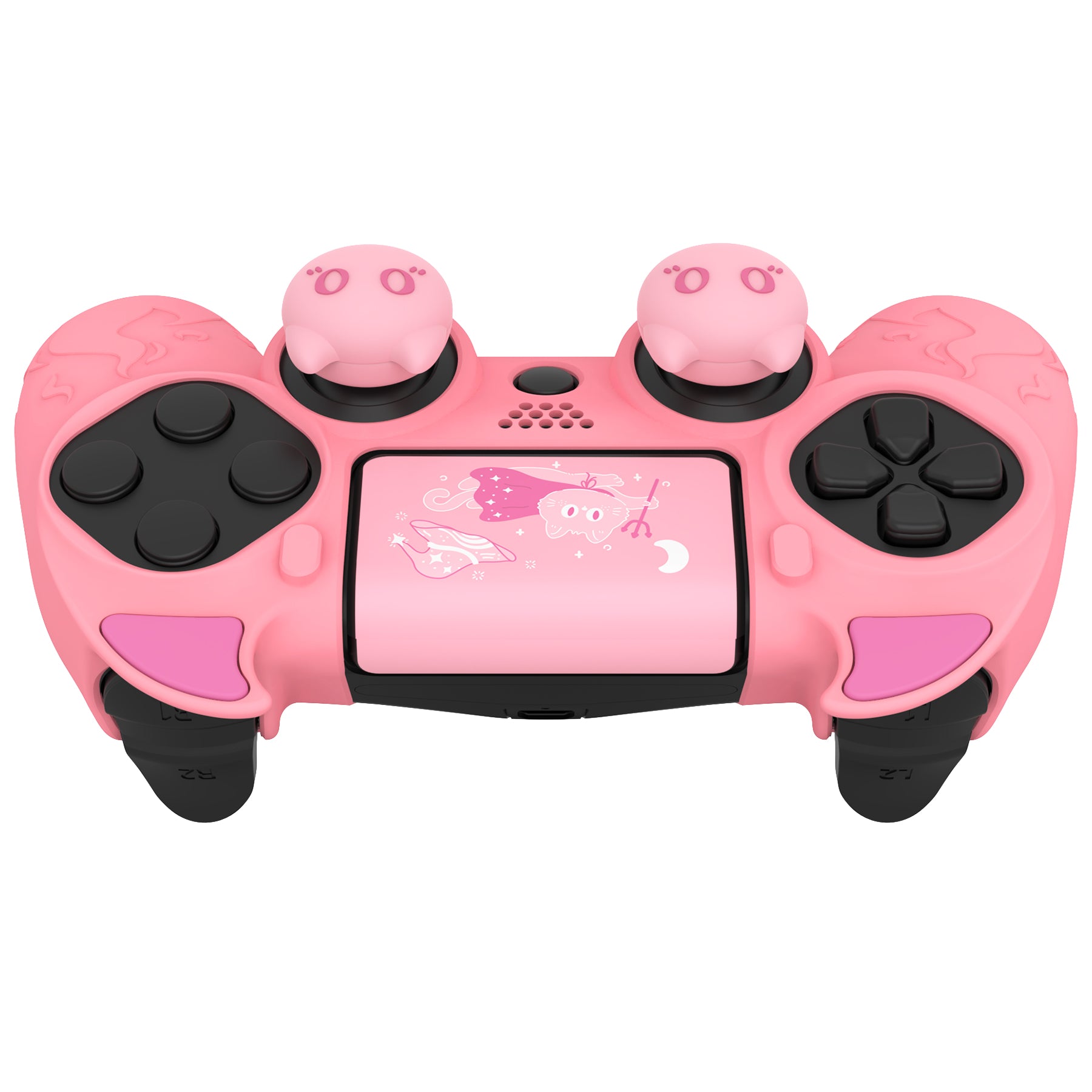 PlayVital Cute Demon Silicone Cover Grip Protector with Thumb Grips & Stickers for PS4 Controller - Pink PlayVital