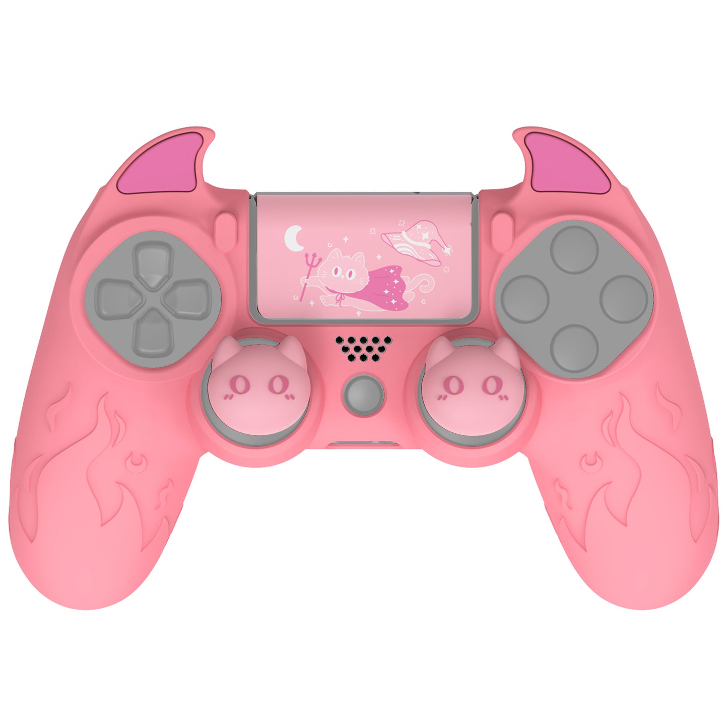 PlayVital Cute Demon Silicone Cover Grip Protector with Thumb Grips & Stickers for PS4 Controller - Pink PlayVital