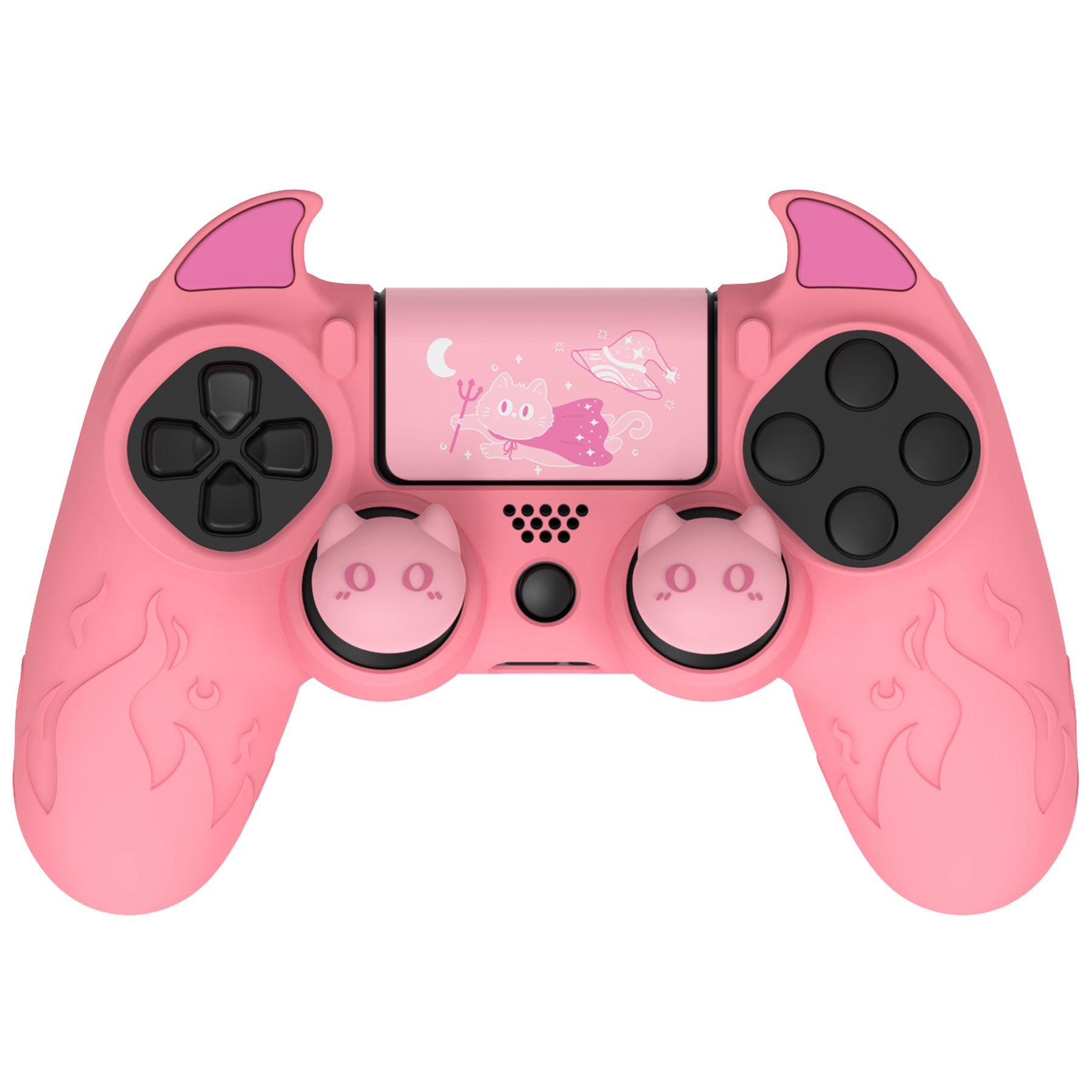 PlayVital Cute Demon Silicone Cover Grip Protector with Thumb Grips & Stickers for PS4 Controller - Pink PlayVital