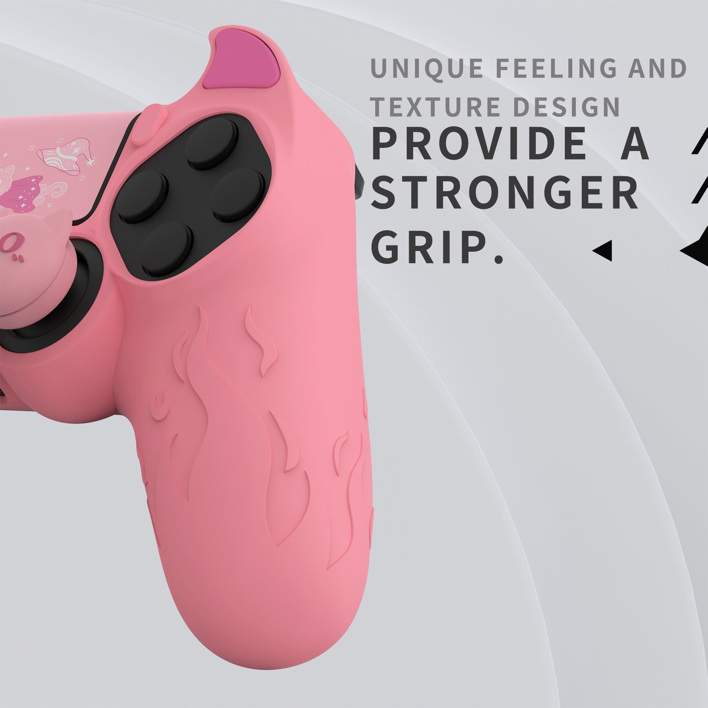 PlayVital Cute Demon Silicone Cover Grip Protector with Thumb Grips & Stickers for PS4 Controller - Pink PlayVital