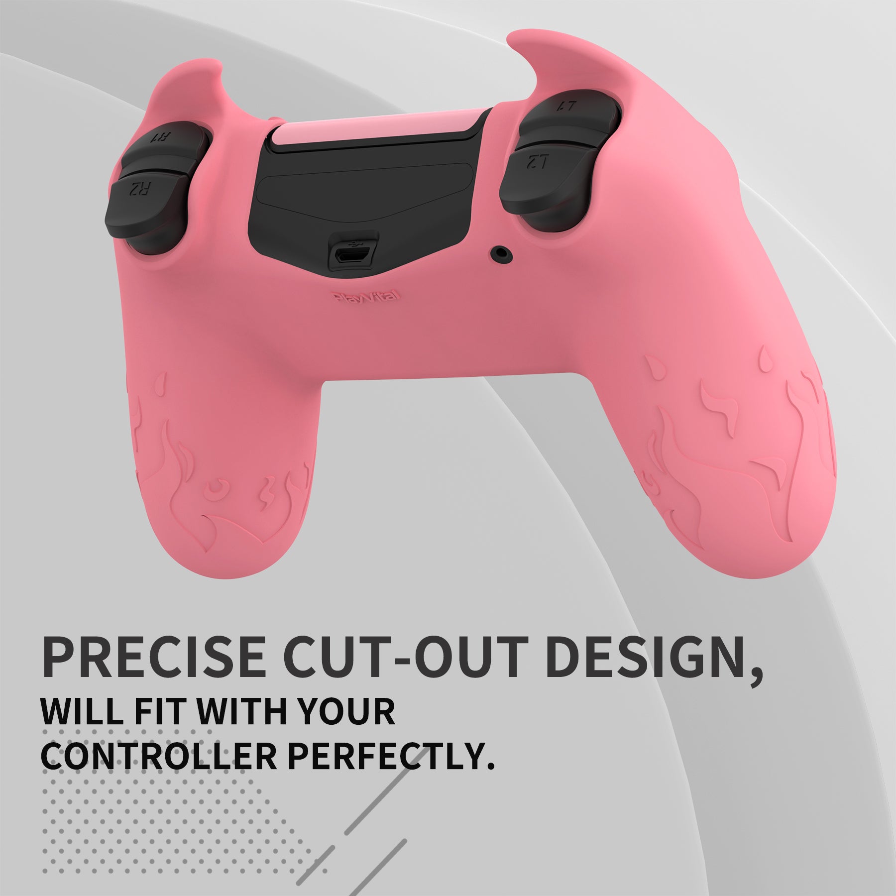 PlayVital Cute Demon Silicone Cover Grip Protector with Thumb Grips & Stickers for PS4 Controller - Pink PlayVital