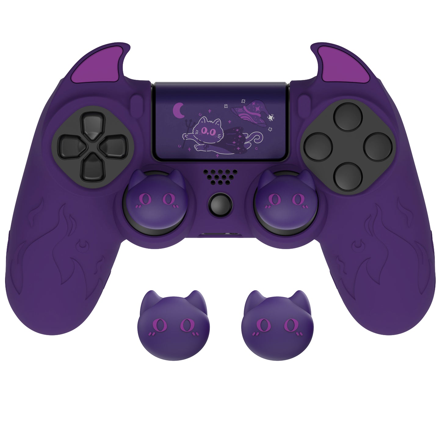 PlayVital Cute Demon Silicone Cover Grip Protector with Thumb Grips & Stickers for PS4 Controller - Purple PlayVital