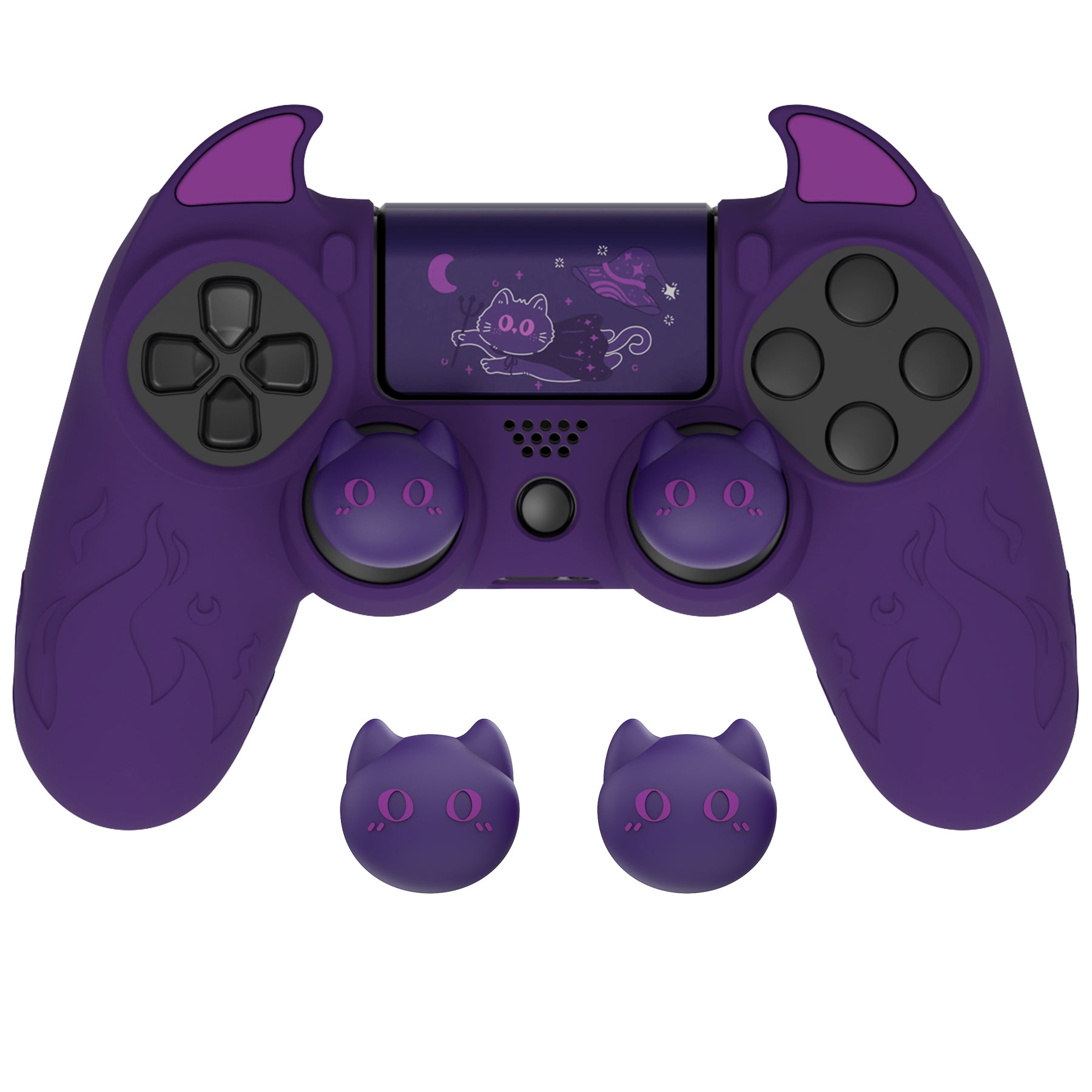 PlayVital Cute Demon Silicone Cover Grip Protector with Thumb Grips & Stickers for PS4 Controller - Purple PlayVital