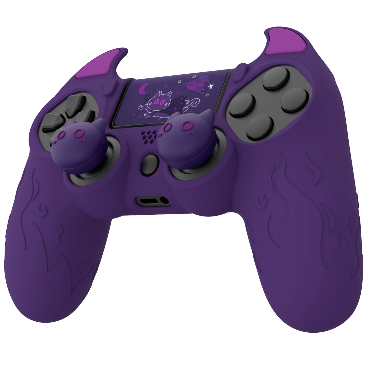 PlayVital Cute Demon Silicone Cover Grip Protector with Thumb Grips & Stickers for PS4 Controller - Purple PlayVital