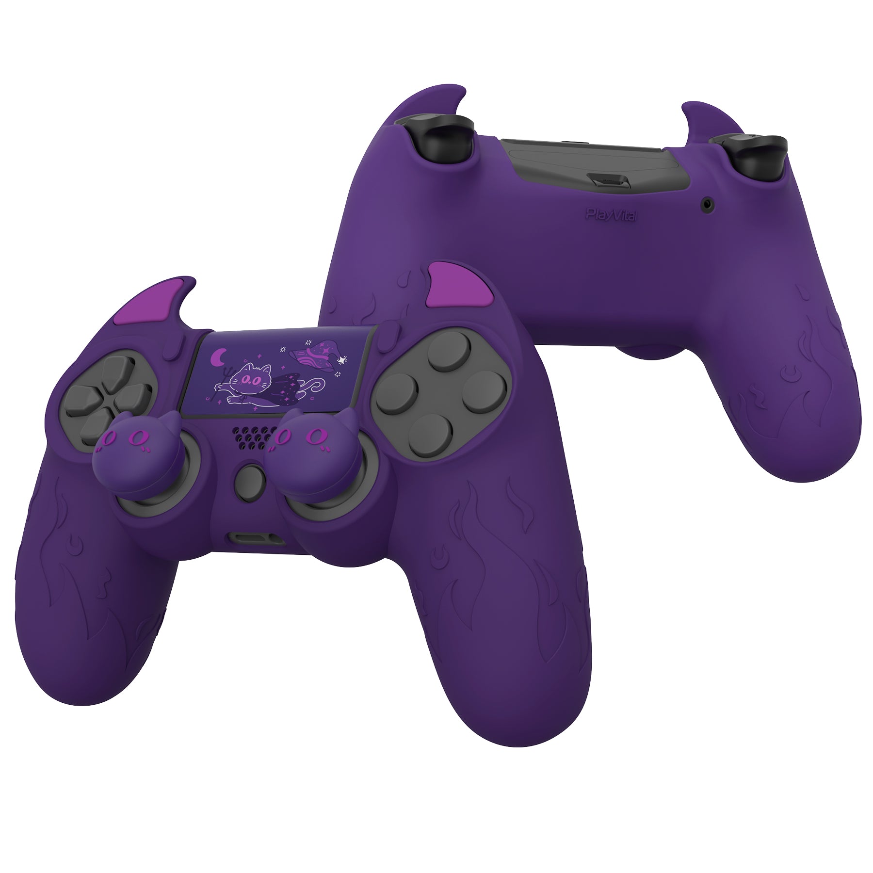 PlayVital Cute Demon Silicone Cover Grip Protector with Thumb Grips & Stickers for PS4 Controller - Purple PlayVital