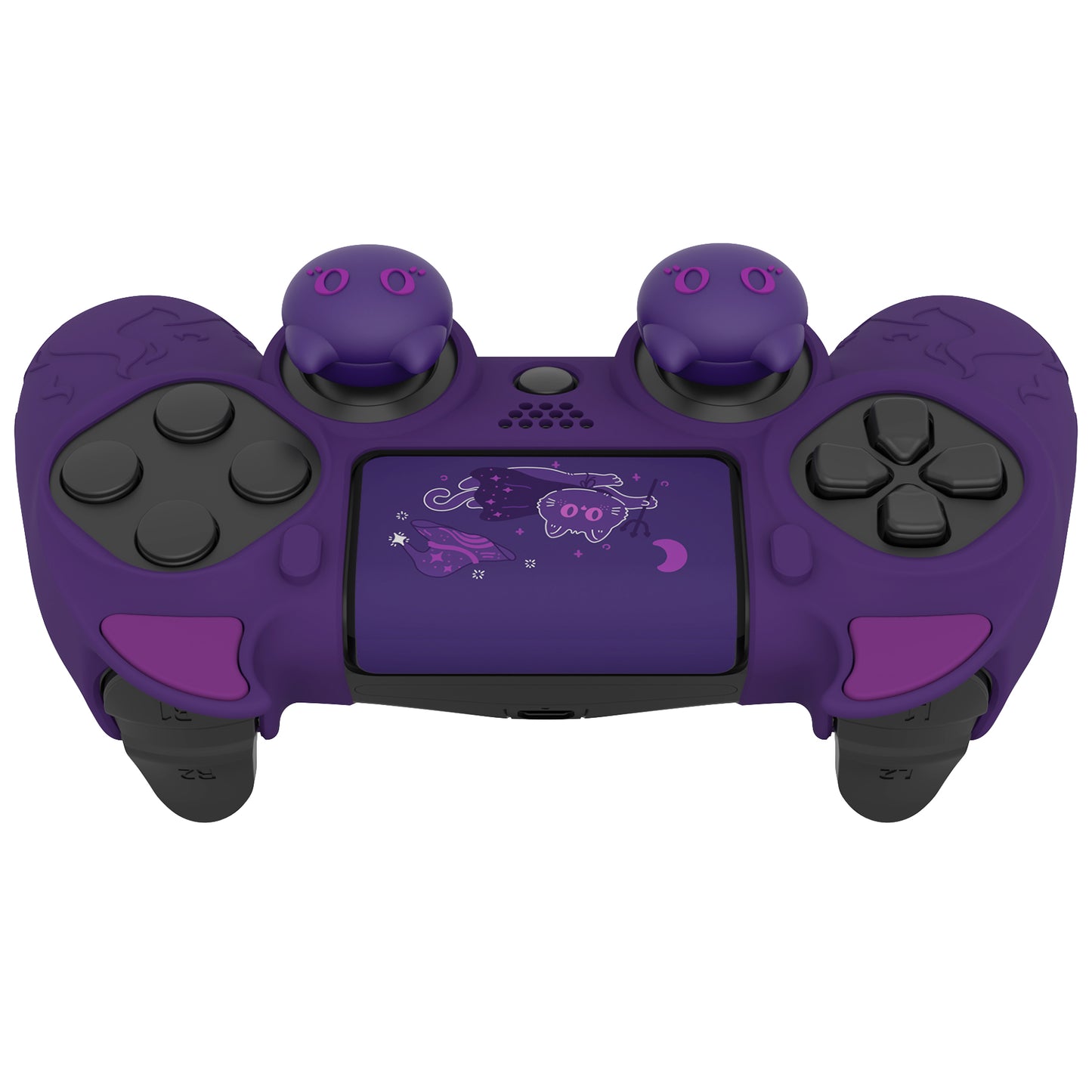 PlayVital Cute Demon Silicone Cover Grip Protector with Thumb Grips & Stickers for PS4 Controller - Purple PlayVital