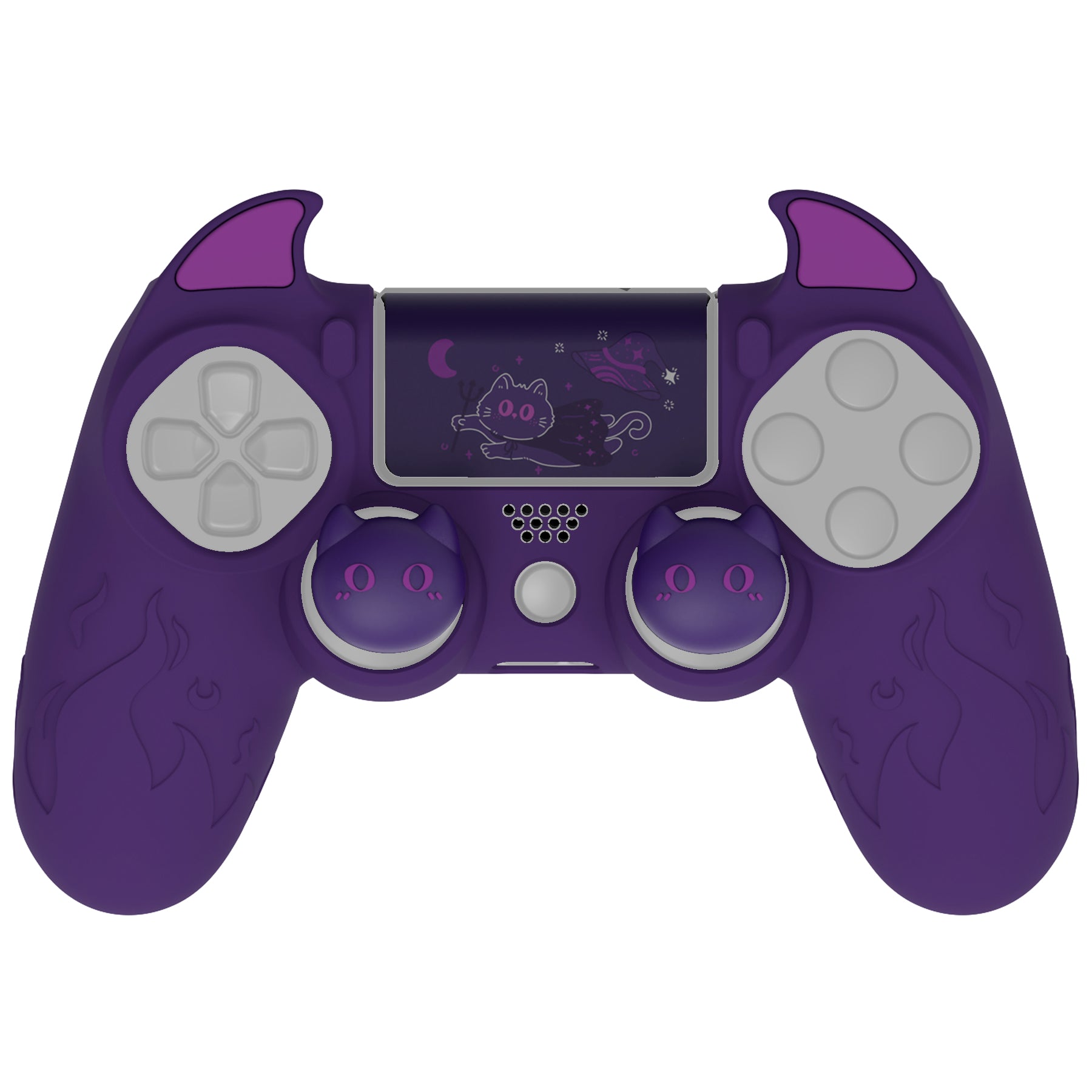 PlayVital Cute Demon Silicone Cover Grip Protector with Thumb Grips & Stickers for PS4 Controller - Purple PlayVital