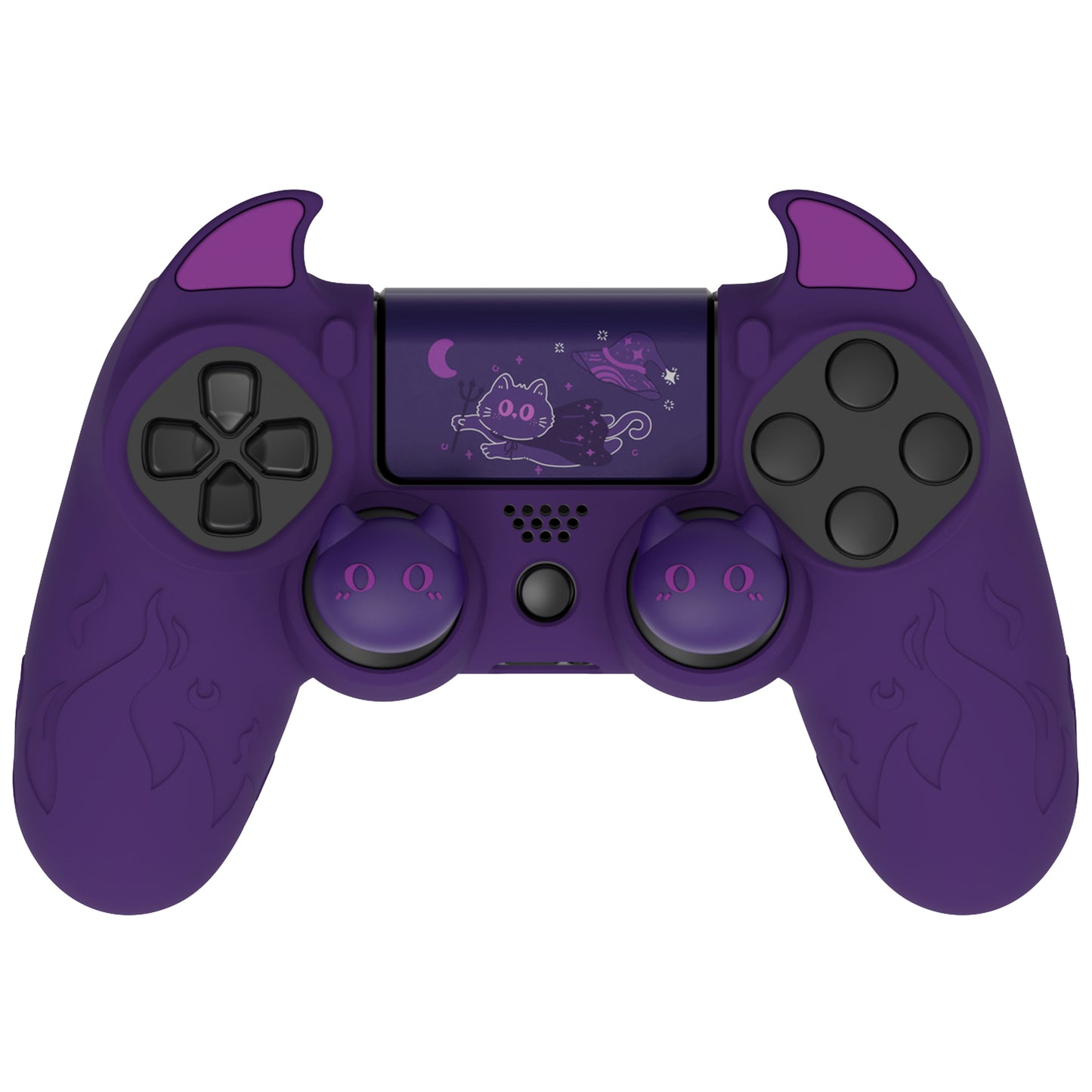 PlayVital Cute Demon Silicone Cover Grip Protector with Thumb Grips & Stickers for PS4 Controller - Purple PlayVital