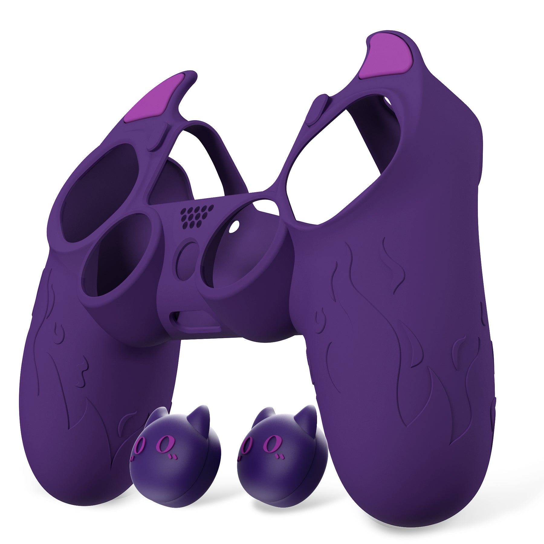 PlayVital Cute Demon Silicone Cover Grip Protector with Thumb Grips & Stickers for PS4 Controller - Purple PlayVital