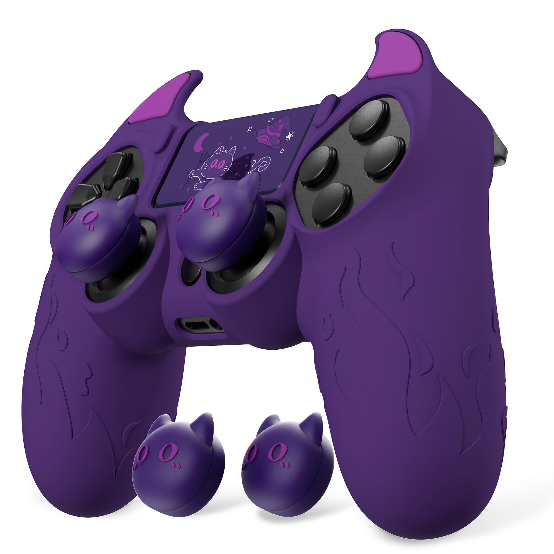 PlayVital Cute Demon Silicone Cover Grip Protector with Thumb Grips & Stickers for PS4 Controller - Purple PlayVital