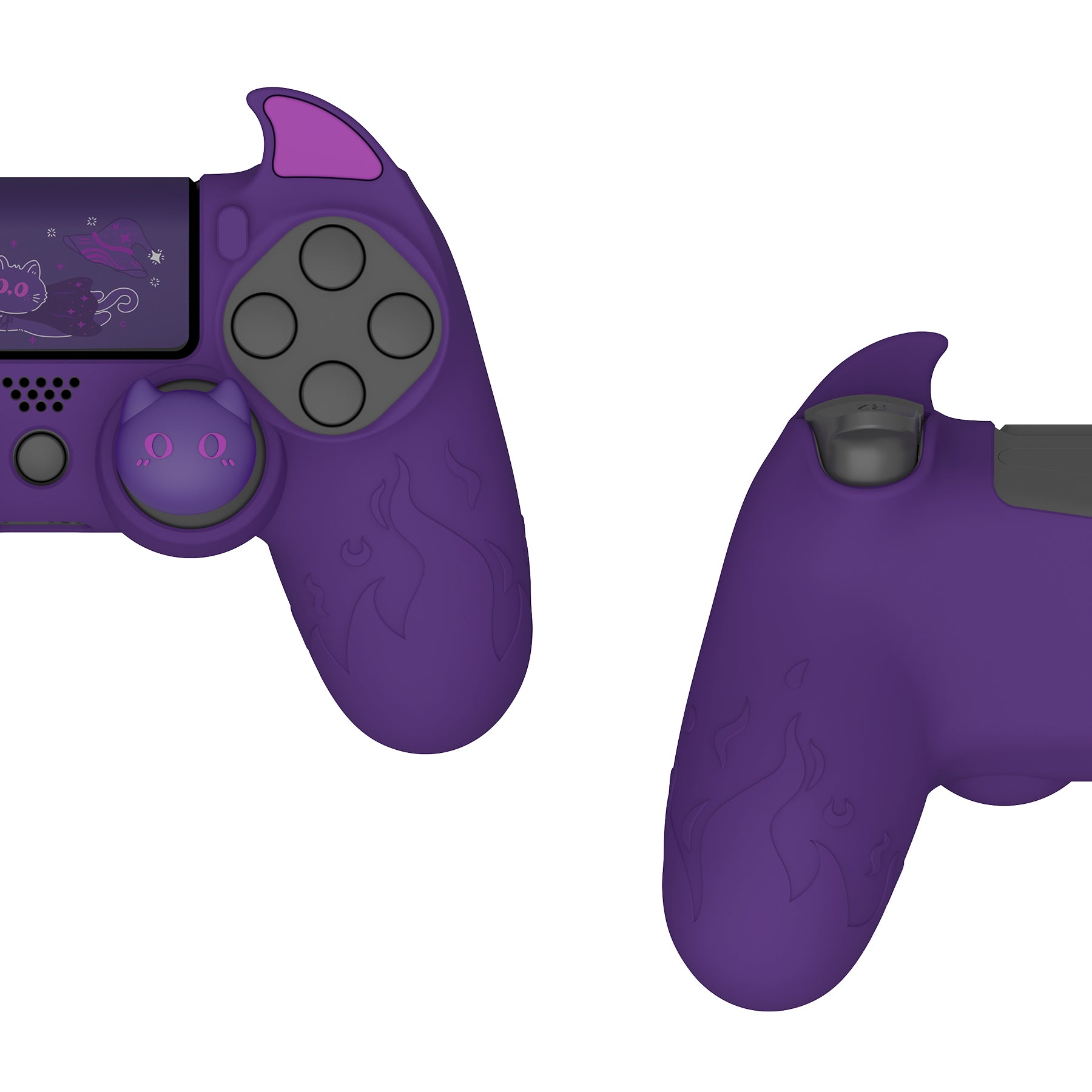 PlayVital Cute Demon Silicone Cover Grip Protector with Thumb Grips & Stickers for PS4 Controller - Purple PlayVital