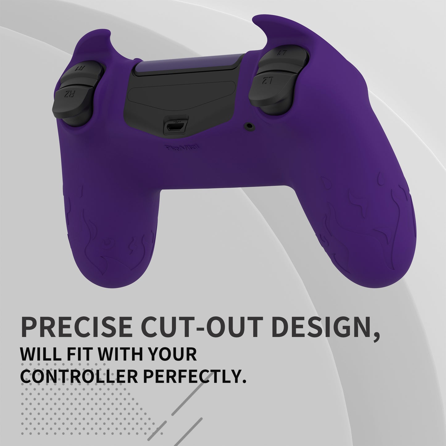 PlayVital Cute Demon Silicone Cover Grip Protector with Thumb Grips & Stickers for PS4 Controller - Purple PlayVital