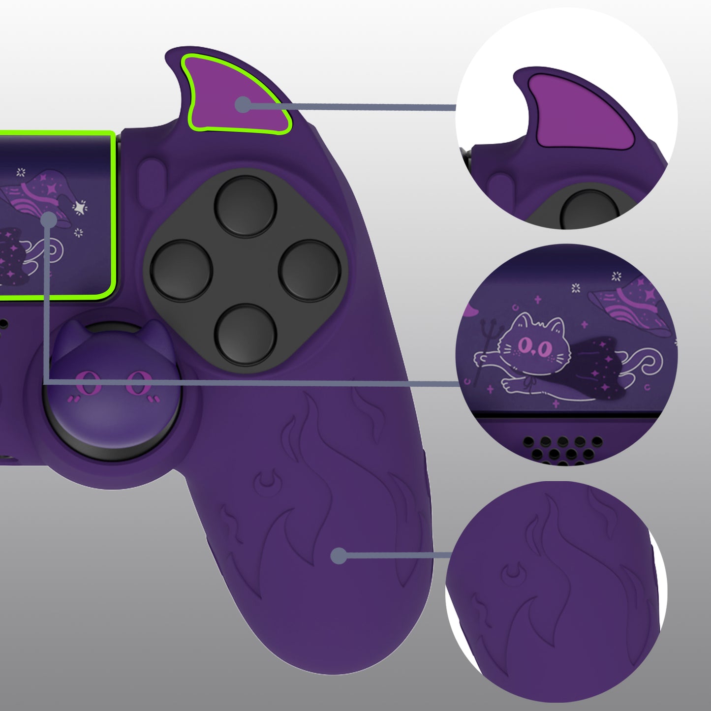 PlayVital Cute Demon Silicone Cover Grip Protector with Thumb Grips & Stickers for PS4 Controller - Purple PlayVital