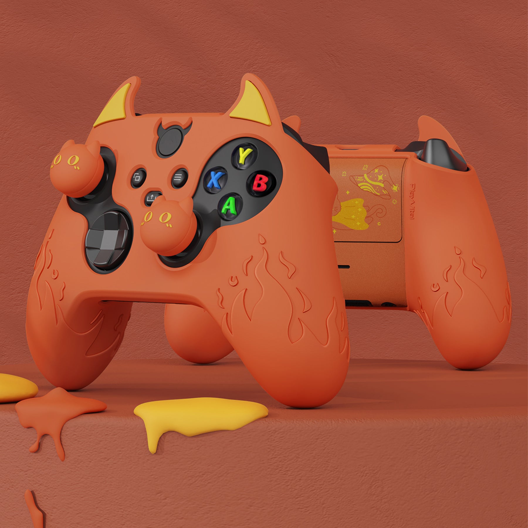 PlayVital Cute Demon Silicone Cover with Thumb Grip Caps for Xbox Series X/S Controller & Xbox Core Wireless Controller - Burnt Orange - PUKX3P004 PlayVital