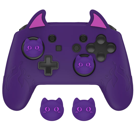 PlayVital Cute Demon Silicone Grip Cover with Thumb Grips and Stickers for Nintendo Switch Pro Controller - Purple PlayVital