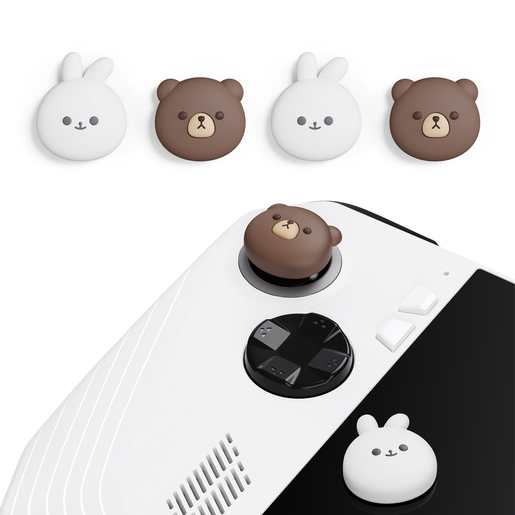 PlayVital Cute Thumb Grip Caps for ROG Ally, Silicone Joystick Caps Thumbsticks Grips for ROG Ally Console - Chubby Bear & Smiley Bunny - TAURGM001 PlayVital