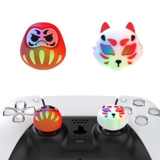 PlayVital Cute Universal Illuminated LED Thumbstick Grips for ps5 & ps4 & Xbox Series X/S & Xbox One & Switch Pro Controller - Daruma & Kitsune PlayVital