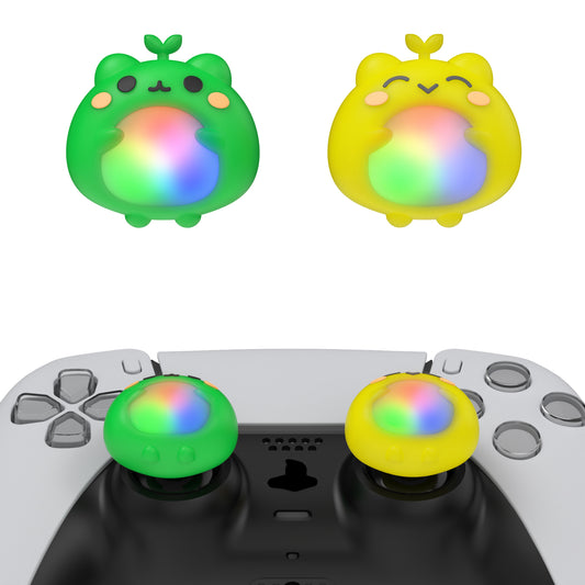 PlayVital Cute Universal Illuminated LED Thumbstick Grips for ps5 & ps4 & Xbox Series X/S & Xbox One & Switch Pro Controller - Frog Green & Yellow - PJM6001 PlayVital