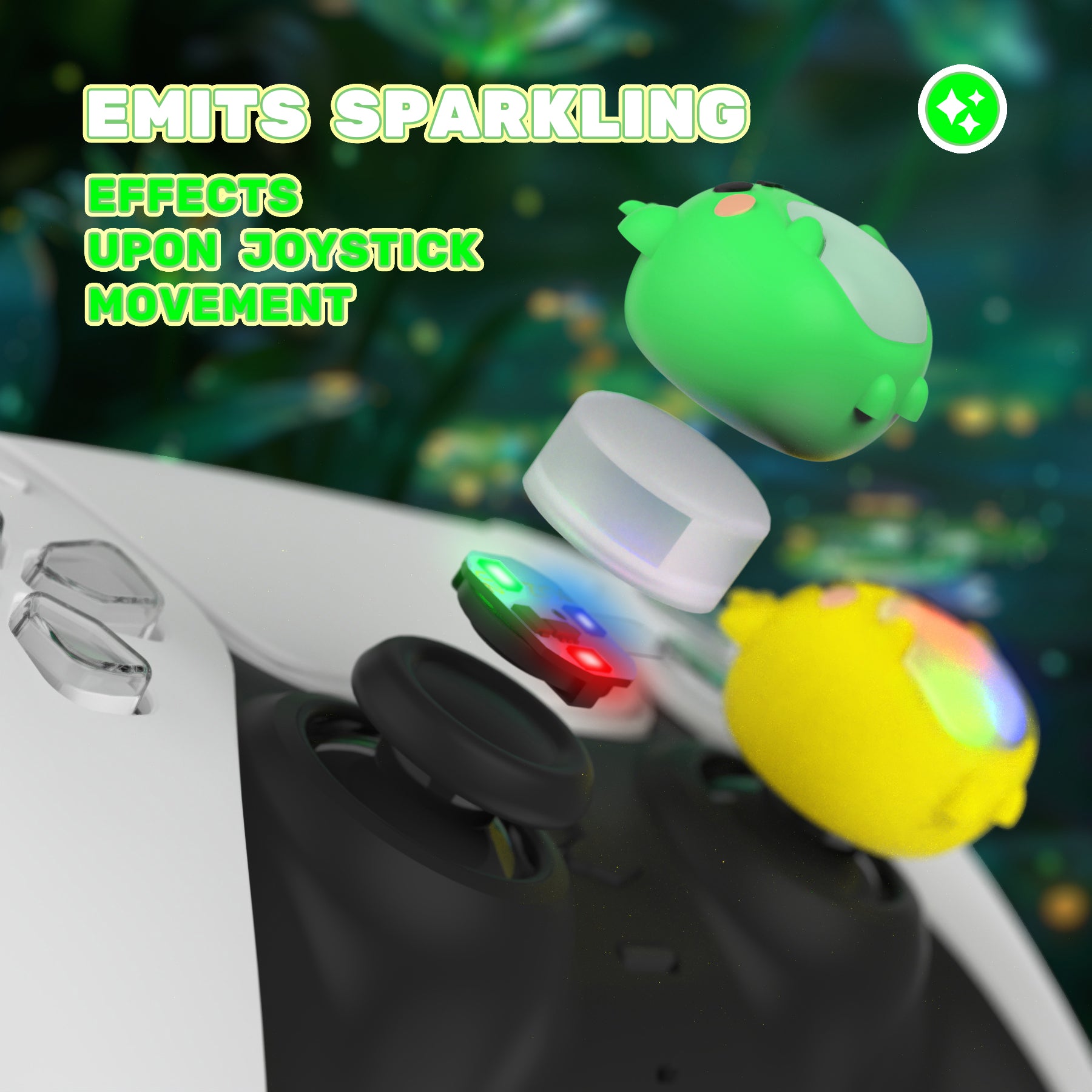 PlayVital Cute Universal Illuminated LED Thumbstick Grips for ps5 & ps4 & Xbox Series X/S & Xbox One & Switch Pro Controller - Frog Green & Yellow - PJM6001 PlayVital