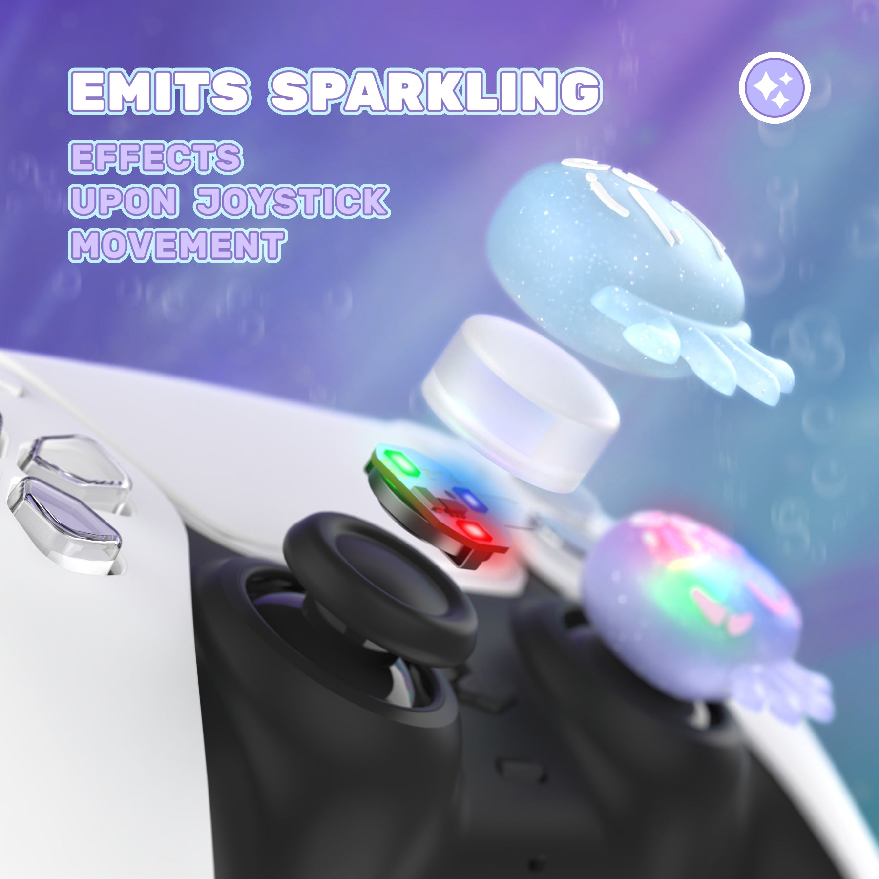 PlayVital Cute Universal Illuminated LED Thumbstick Grips for ps5 & ps4 & Xbox Series X/S & Xbox One & Switch Pro Controller - Jellyfish Purple & Blue - PJM6002 PlayVital
