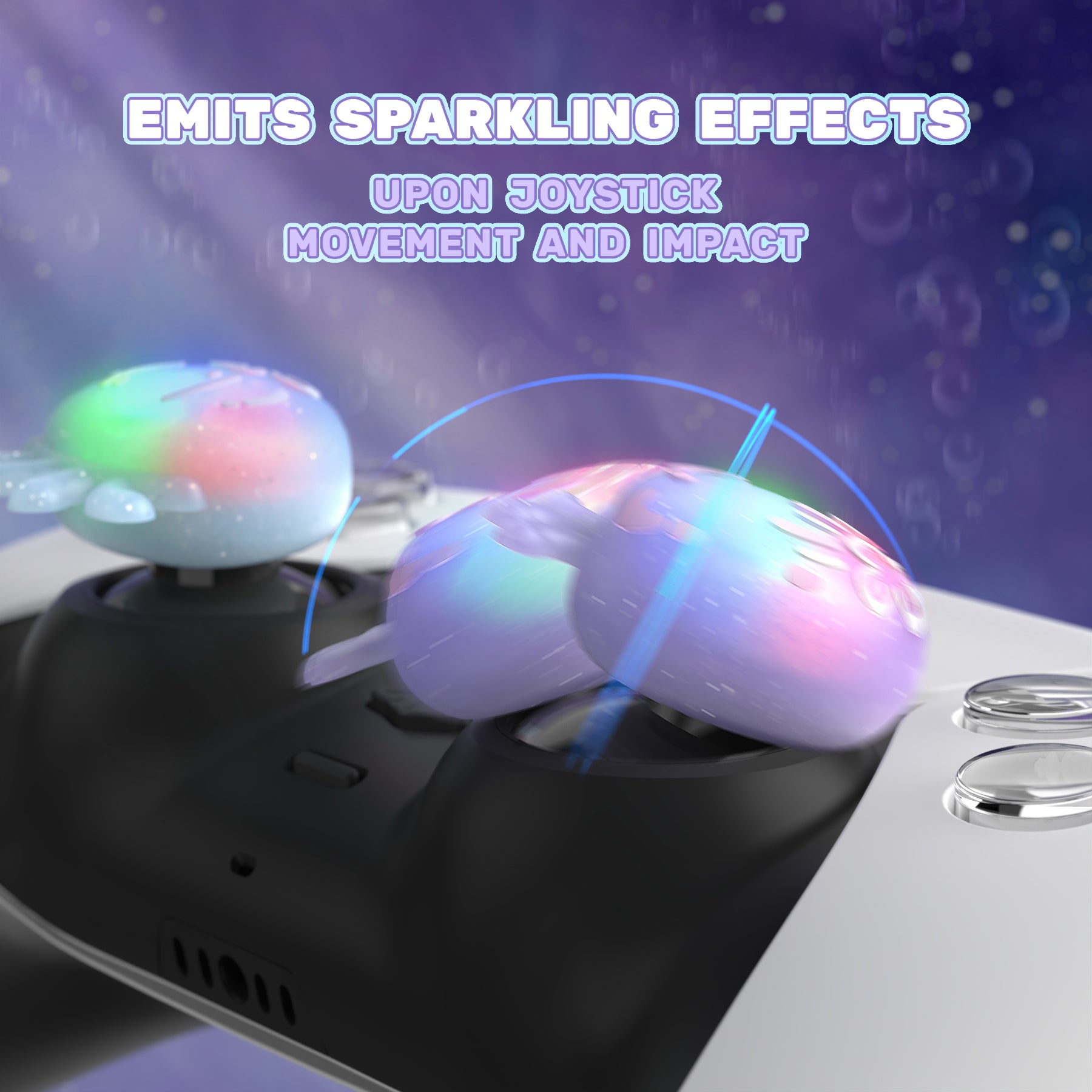 PlayVital Cute Universal Illuminated LED Thumbstick Grips for ps5 & ps4 & Xbox Series X/S & Xbox One & Switch Pro Controller - Jellyfish Purple & Blue - PJM6002 PlayVital
