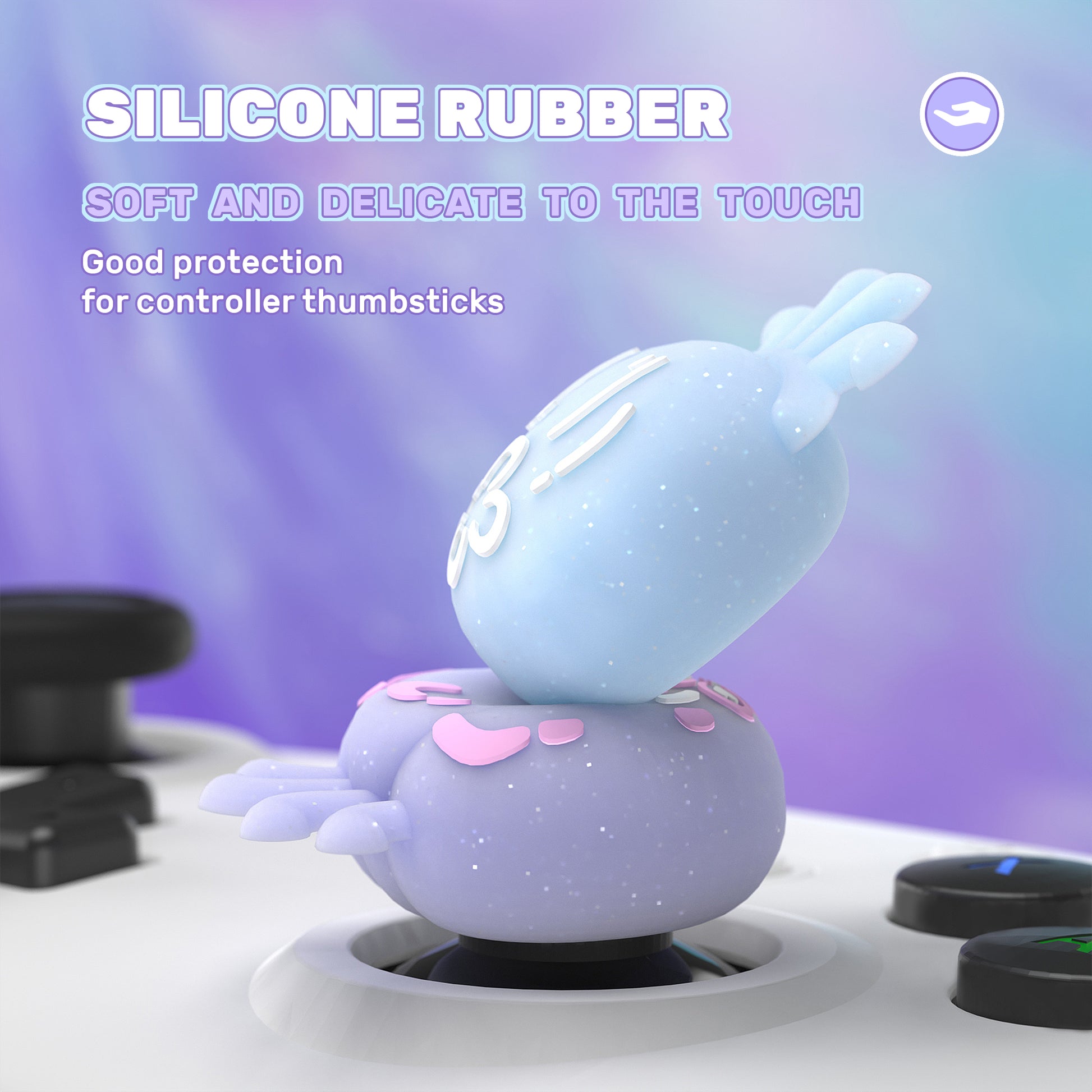 PlayVital Cute Universal Illuminated LED Thumbstick Grips for ps5 & ps4 & Xbox Series X/S & Xbox One & Switch Pro Controller - Jellyfish Purple & Blue - PJM6002 PlayVital