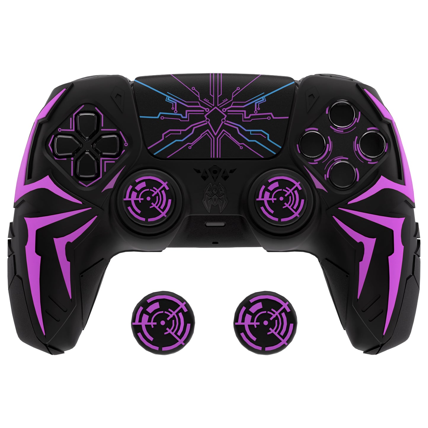 PlayVital Cyber Spider Design Silicone Case for PS5 Controller with 2 Thumb Grips and 6 Sticker, Compatible with Charging Dock - Black & Purple